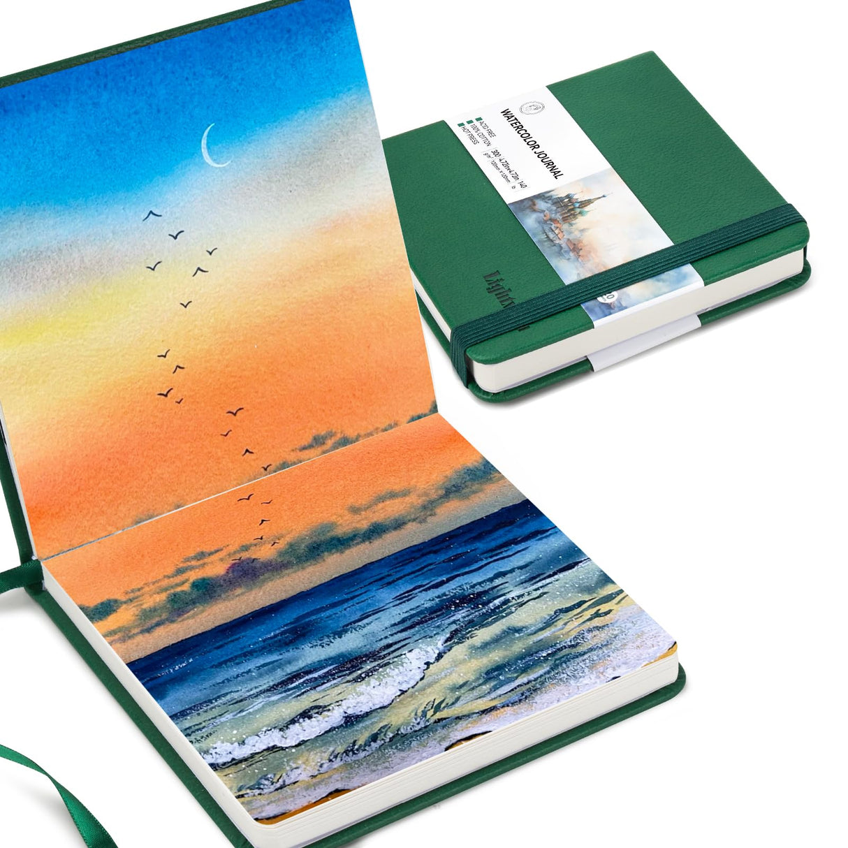 Lightwish Square Watercolor Journal, 100% Cotton Hot Press Small Watercolor Paper Sketchbook 4.72” x 4.72”, 20 Sheets (140lb/300gsm), Acid-Free for Watercolors, Gouache, Acrylics LIGHTWISH