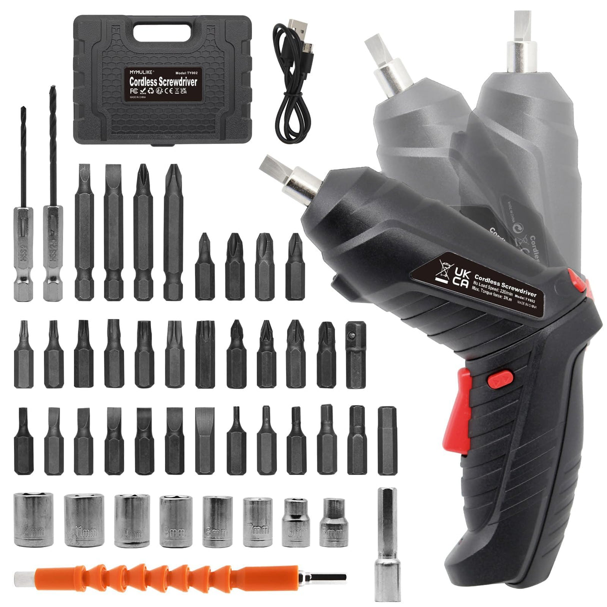 Cordless Electric Screwdriver, 3.6V Rechargeable Power Screwdriver with 47 pcs Accessories, usb charging, 3Nm Screw Gun, mini Carrying screwdriver set with LED Light for Electric Power Drill Set MYMULIKE