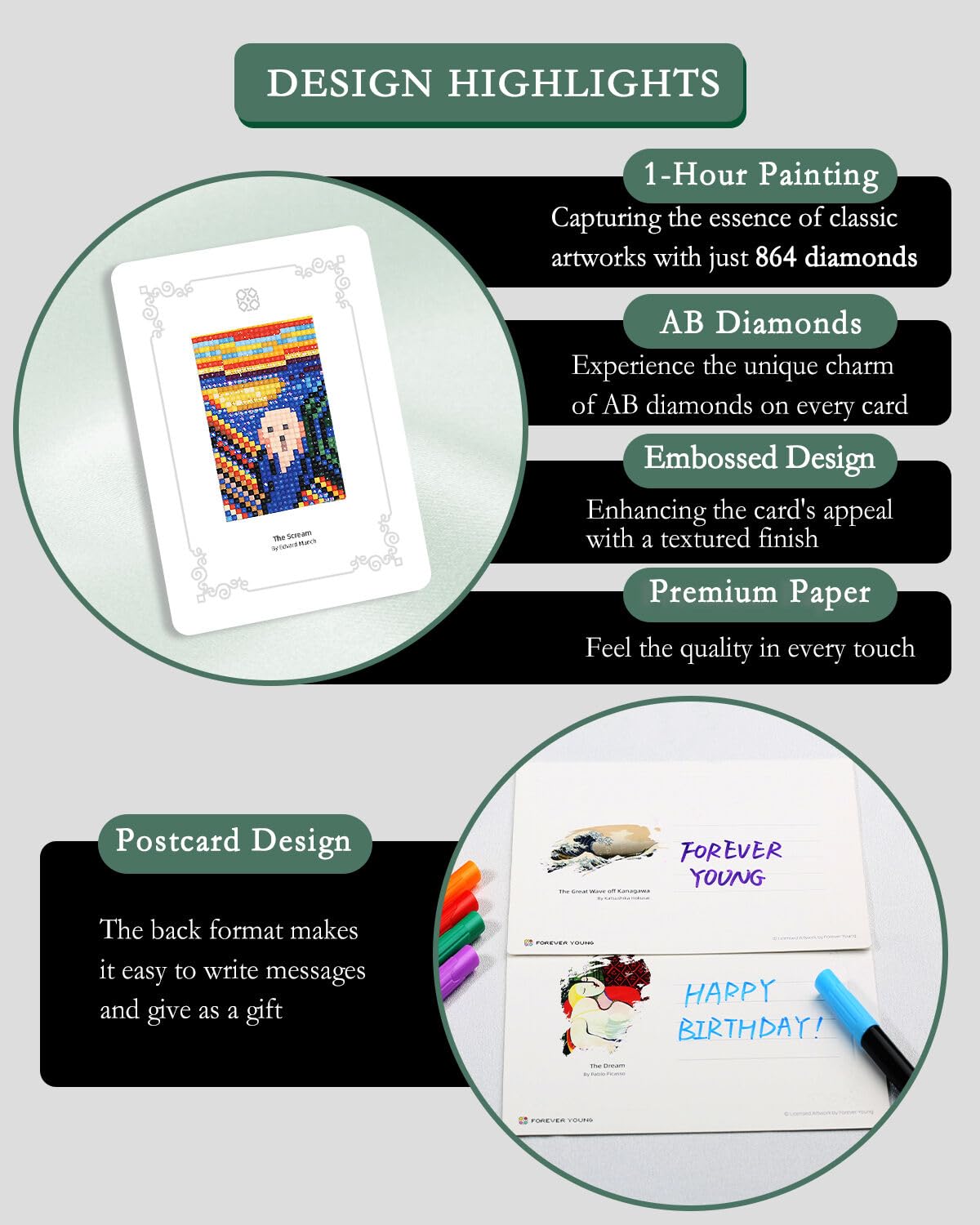 Minigem 12pcs Small Diamond Painting Kits Small Diamond Art Kits, Quick & Classic Mini Diamond Painting Kits for Beginners 1-Hour Painting, Postcard-Style Diamond Art Square Drill Pocket-Sized 5x7in forever young