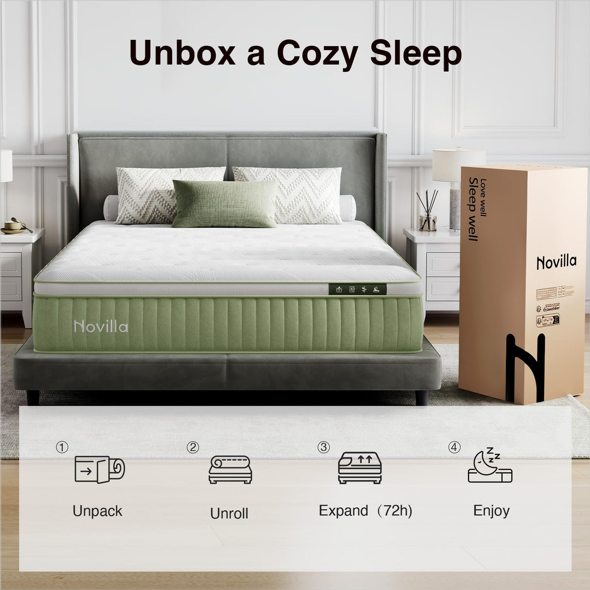 Novilla Hybrid King Mattress, 12 Inch King Size Hybrid Mattress in a Box with Individually Wrapped Coils & Euro Top for Pressure Relief & Motion Isolation & Cool Night Sleep, CertiPUR-US Certified Novilla