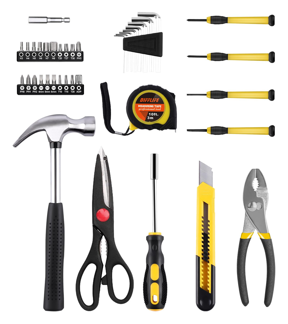 DIFFLIFE 40-Piece Tool Set - General Household Hand Tool Kit with Plastic Toolbox Storage Case… DIFFLIFE