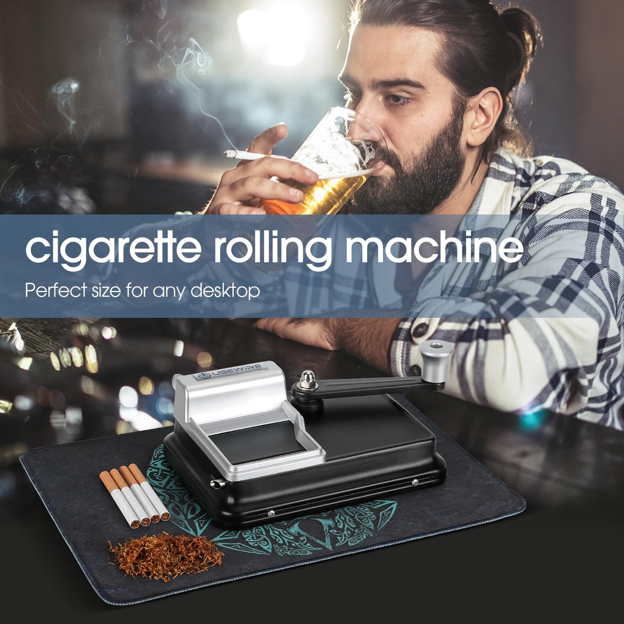 USEWIRE Cigarette Rolling Machine, Manual Tobacco Rolling Machine, Portable Home Cigarette Injector, Suitable for 0.31 inch/8 mm Diameter Pipes and Most Cigarette Tubes, Perfect Holiday Gift Usewire
