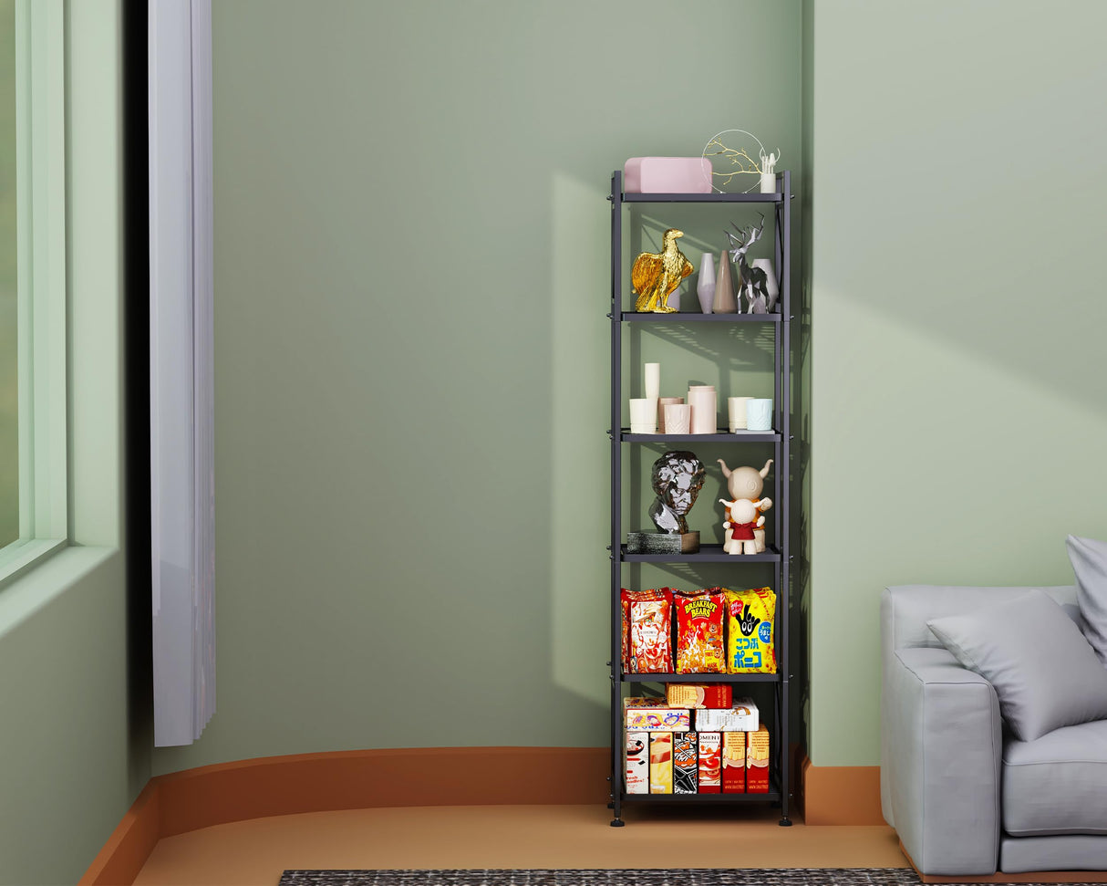 YOHKOH 6 Tier Metal Storage Rack Shelves, Standing Storage Shelf Units for Laundry Bathroom Kitchen Pantry (Black,17.0L x 12.9W x 64.9H) YOHKOH