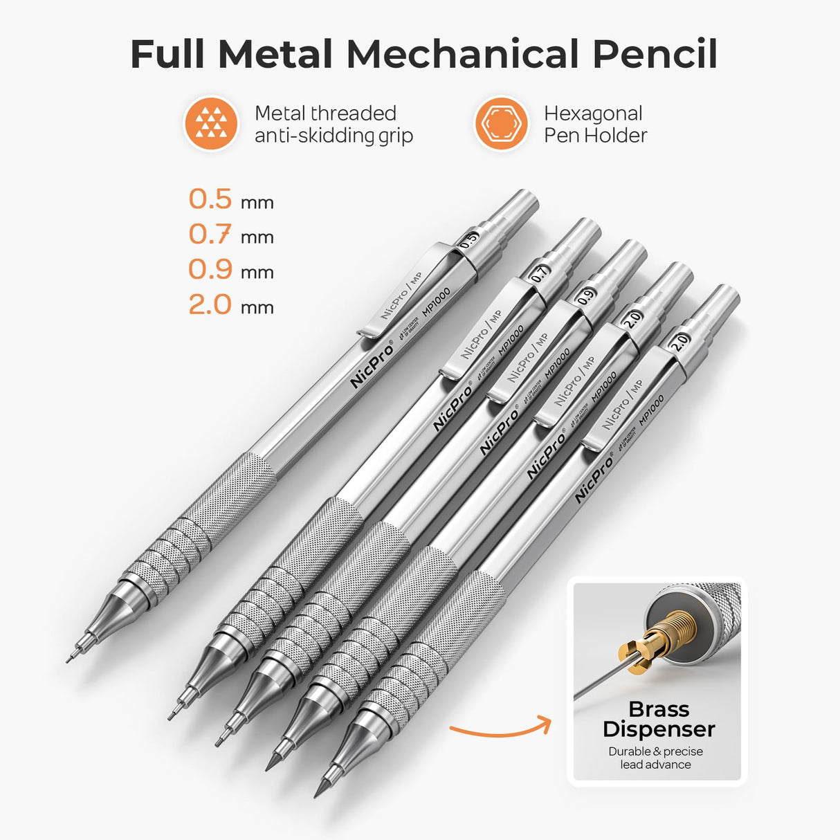 Nicpro 22PCS Metal Mechanical Pencil Set in Case, Art Drafting Pencil 0.5, 0.7, 0.9 mm & 2 PCS 2mm Mechanical Drawing Pencils with 396PCS Leads (4B 2B HB 2H Colored) for Drawing Writing Sketching Nicpro