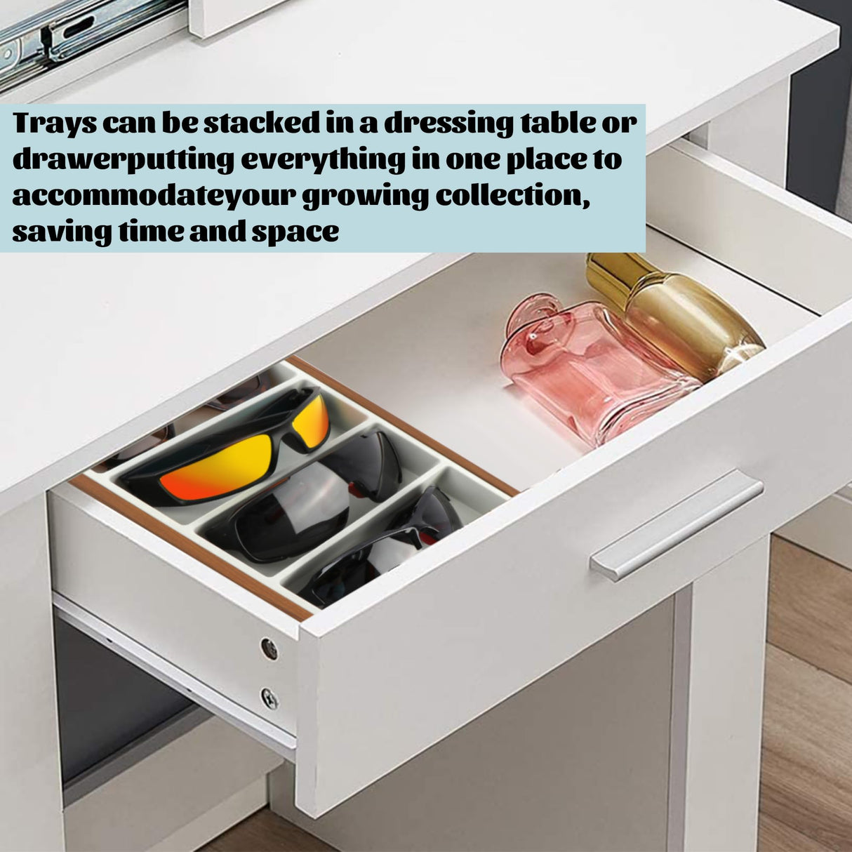 Homeanda Wooden Sunglasses Organizer Tray, Eyeglasses Display Case, Sun Glasses Storage Box, Eyewear Jewelry Tray, Wood Frame Glasses Holder (7 Grids) Homeanda