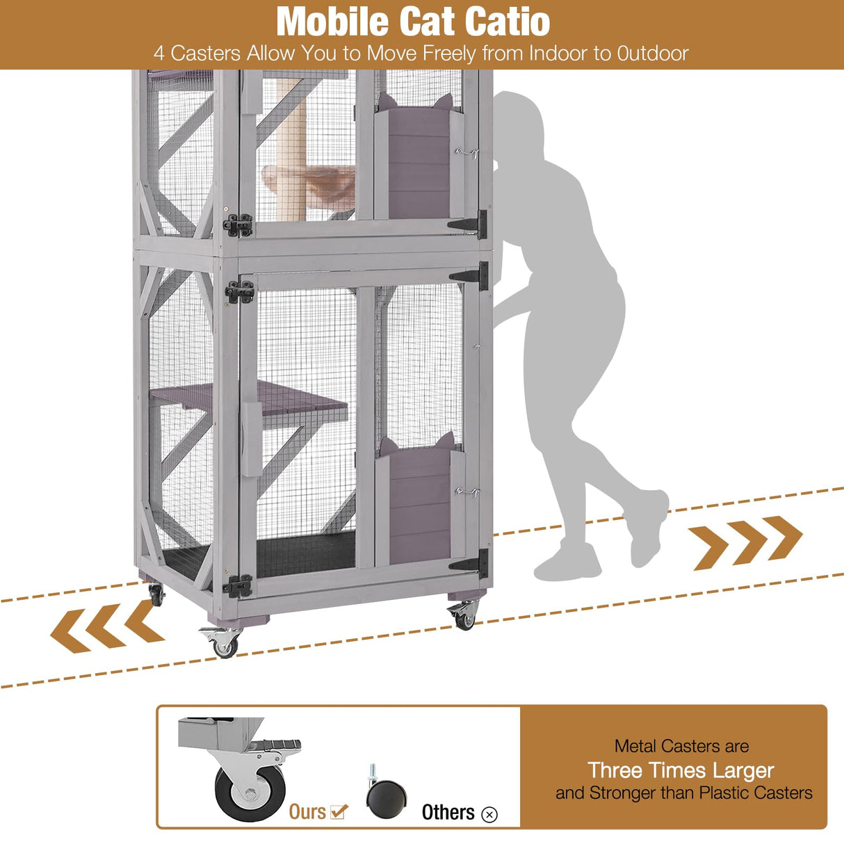 Catio Outdoor Cat Enclosure, 4 Tiers Outdoor Cat House with Wheels, Kitty Cages Indoor Large Window Catio -Waterproof Roof Suumerpety
