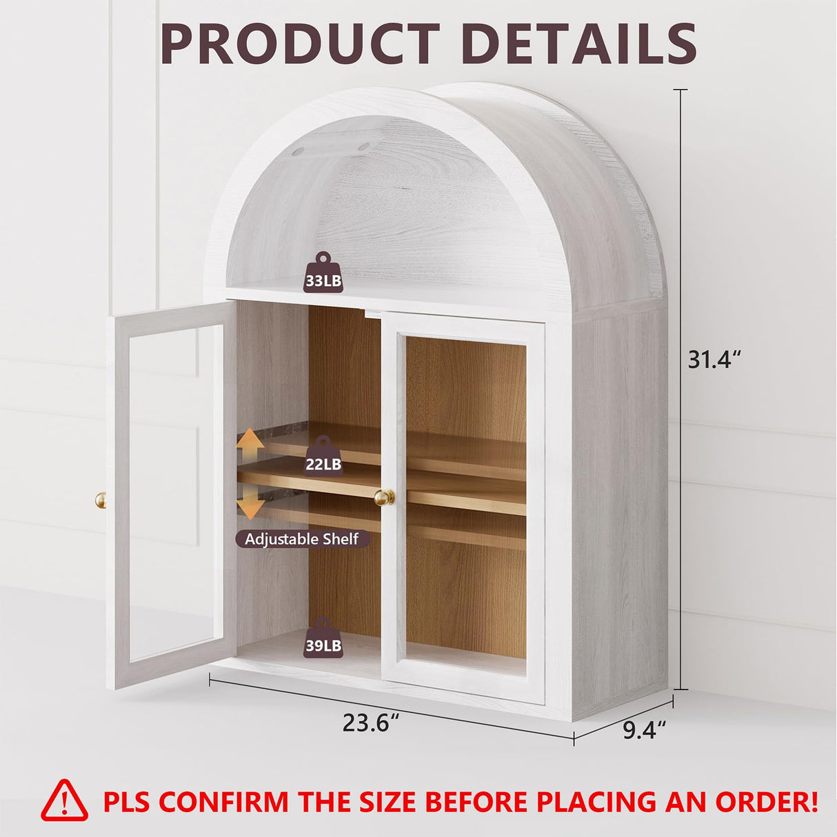 NEWOWNDS Arched Wall Cabinet,Glass Display Wall Mounted Cabinet with Tempered Glass Doors, Floating Cabinet with Adjustable Shelves for Bathroom,Living Room, Kitchen NEWOWNDS