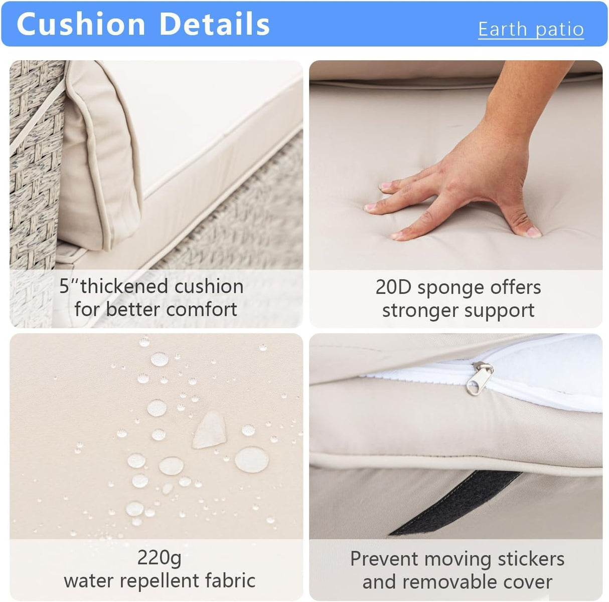 7-Piece Patio Furniture Set, Outdoor Wicker Conversation Set Sectional Sofa with Waterproof Thick Cushions and Coffee Table, Grey Earth patio