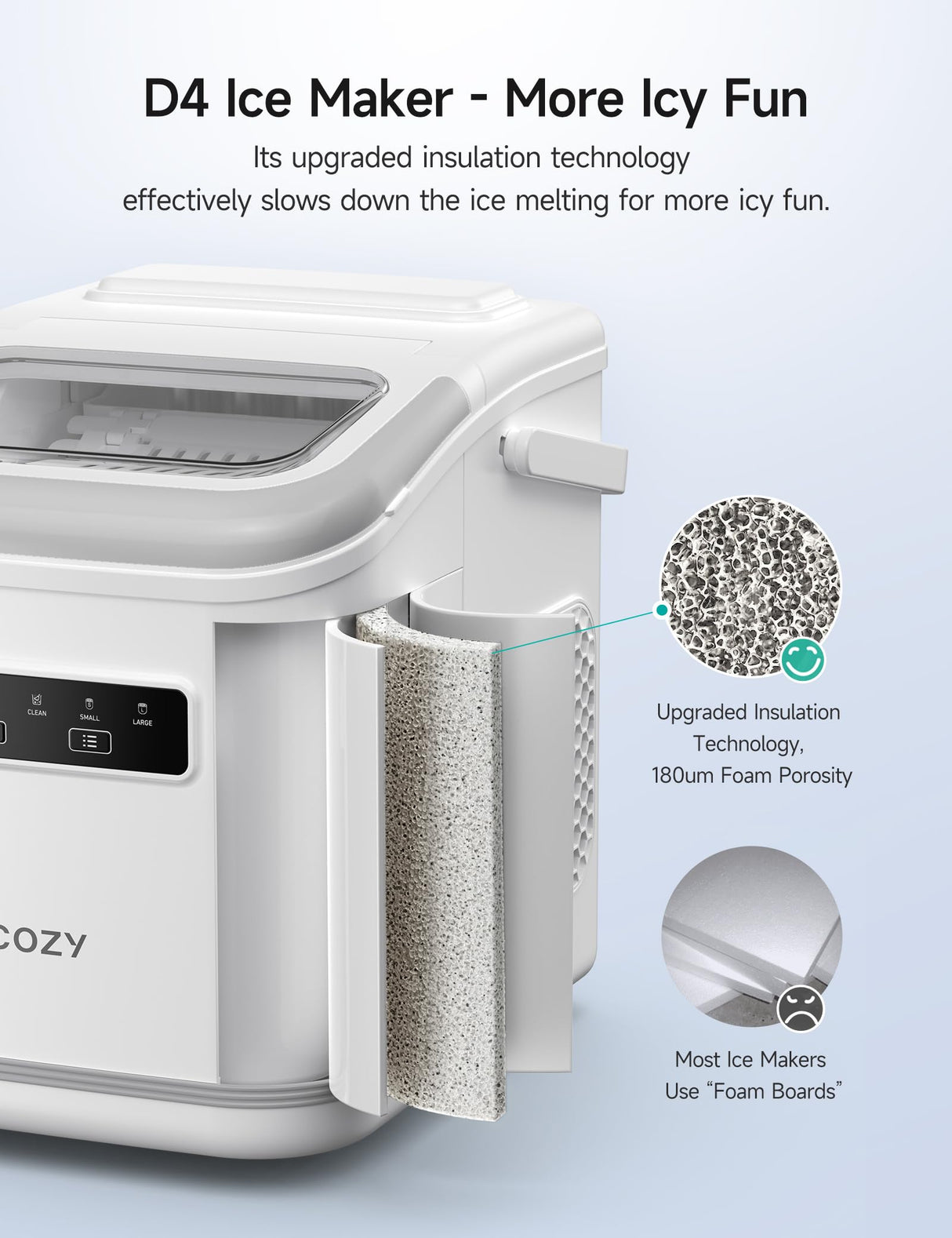 HiCOZY Countertop Ice Maker with Handle, Ice in 6Mins, 26 lbs/Day, Portable Ice Maker Machine with Self-Cleaning for Apartment/Under Cabinet/Kitchen/Office/Camping/RV/Home Bar(White) Hicozy