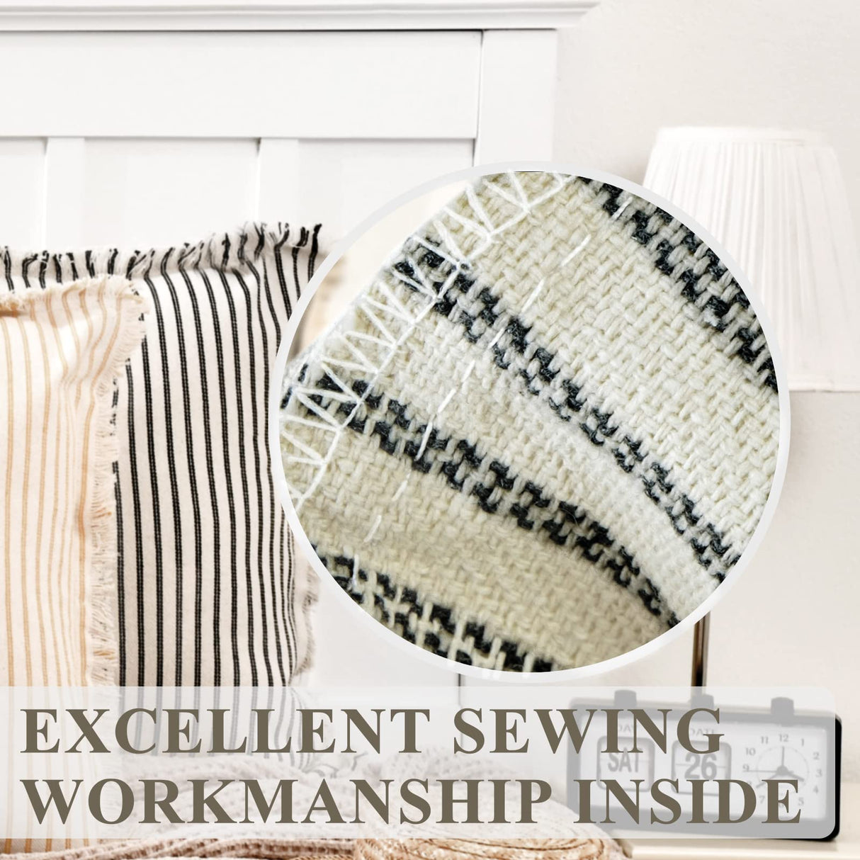 ZWJD Throw Christmas Pillow Covers 18x18 Set of 2 Striped Pillow Covers with Fringe Chic Cotton Decorative Pillows Square Cushion Covers for Sofa Couch Bed Living Room Farmhouse Decor ZWJD