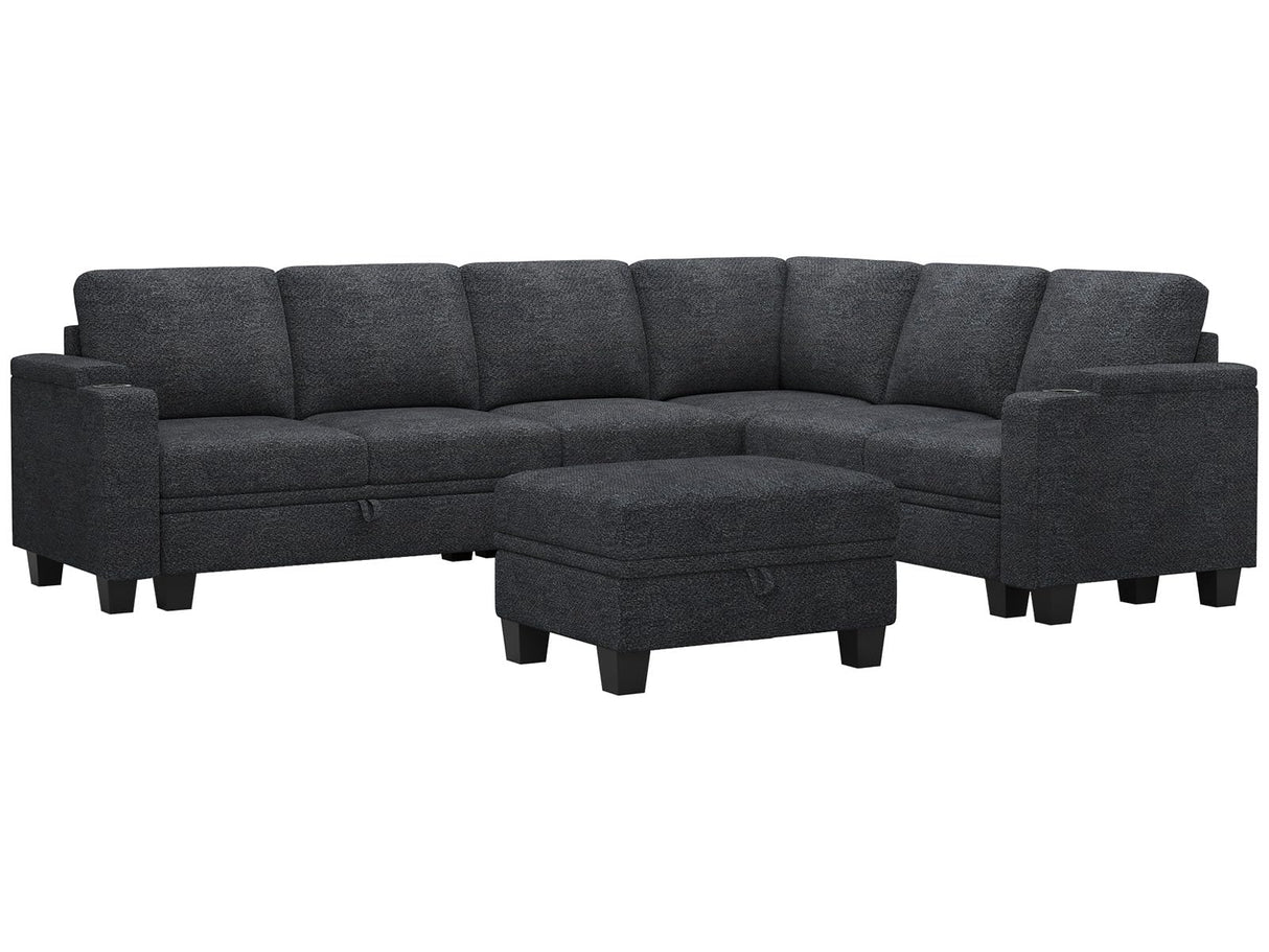 Belffin Chenille Modular Sectional Sofa Convertible L Shaped Corner Couches for Living Room with Storage Armrest with Cup Holder Dark Grey Couch Belffin