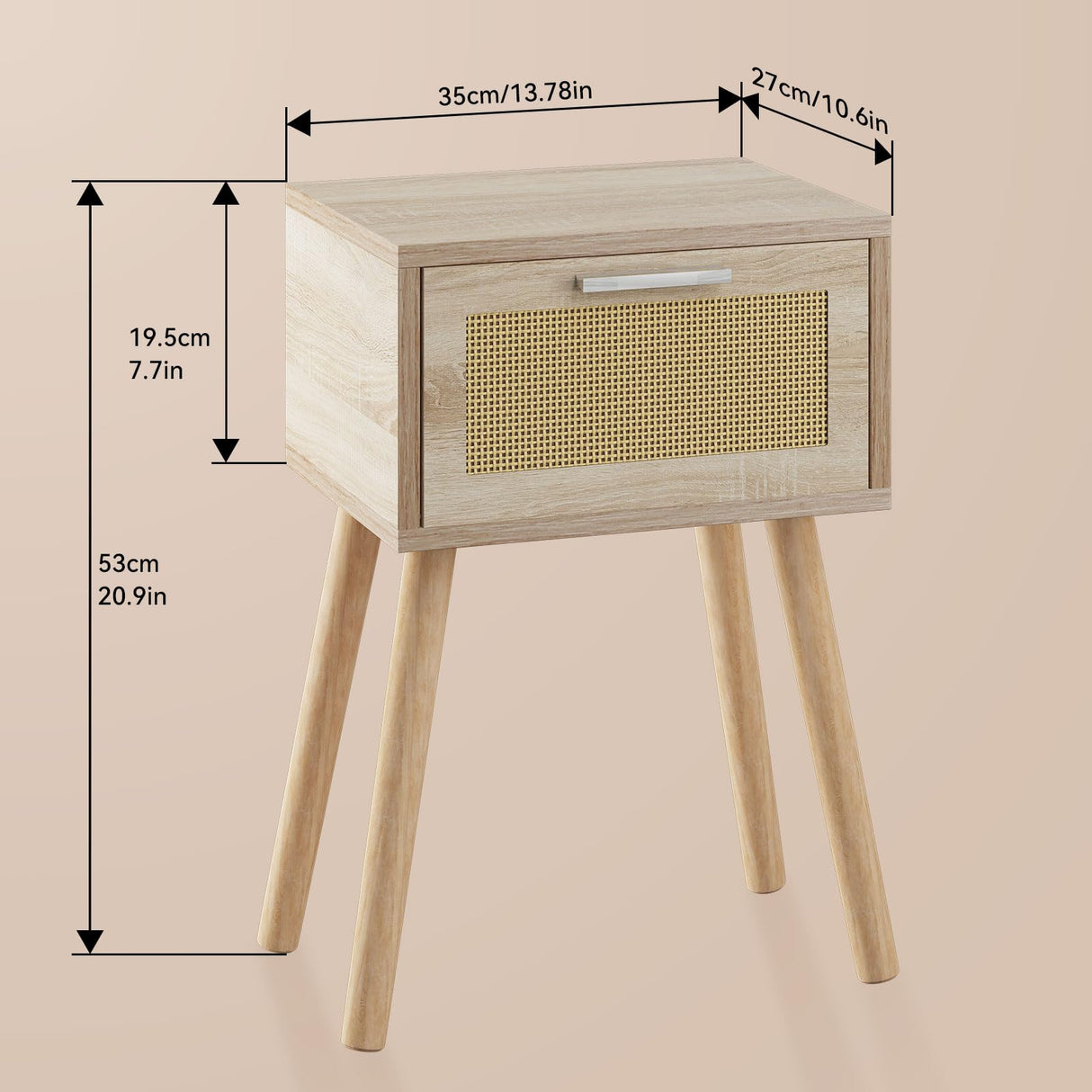 YMYNY Nightstand Set of 2, End Table, Small Bedside Table, Handmade Rattan Decorated Drawer, Solid Wood Legs, Modern Side Table for Bedroom and Small Spaces, Natural UHST010N-2 YMYNY