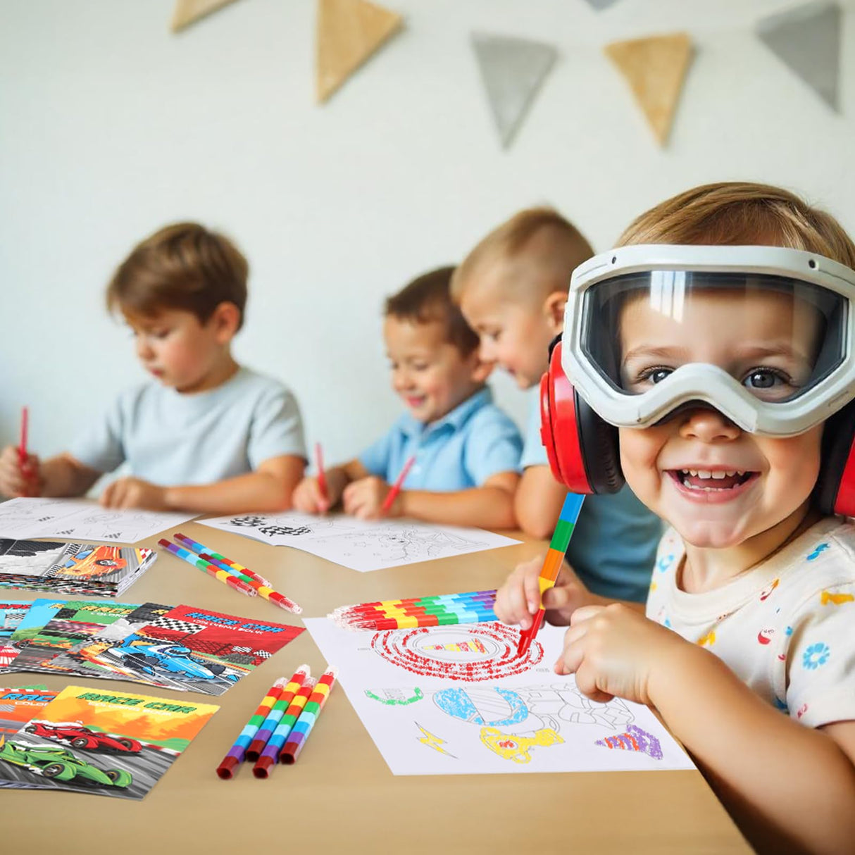 BenLouis 24 Race Car Mini Coloring Books Kids with 24 Stacking Crayons Racing Theme Party Favors Activity Books Bulk for Kids Fast Racecar Wheel Birthday Goodie Bag Gift Stuffer Classroom Reward BenLouis