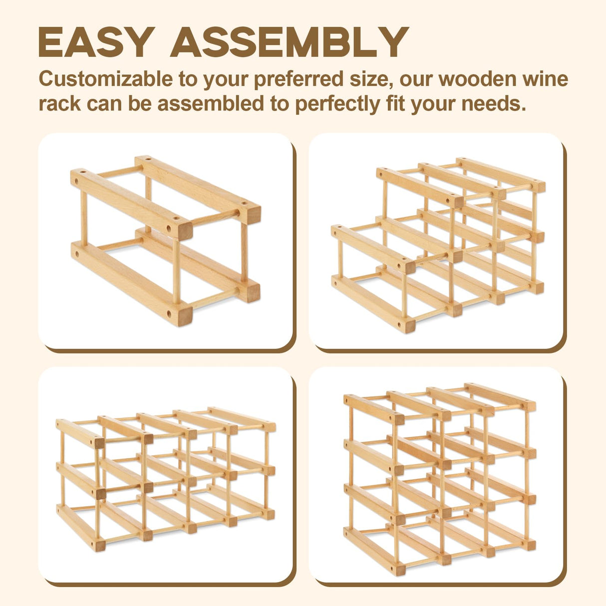 Wooden Wine Rack, 12-Bottle Stackable Wooden Wine Rack, Stackable Modular Wine Storage Racks, DIY Assembly Wine Bottle Holder for Inside Cabinet and Countertop Wensdr