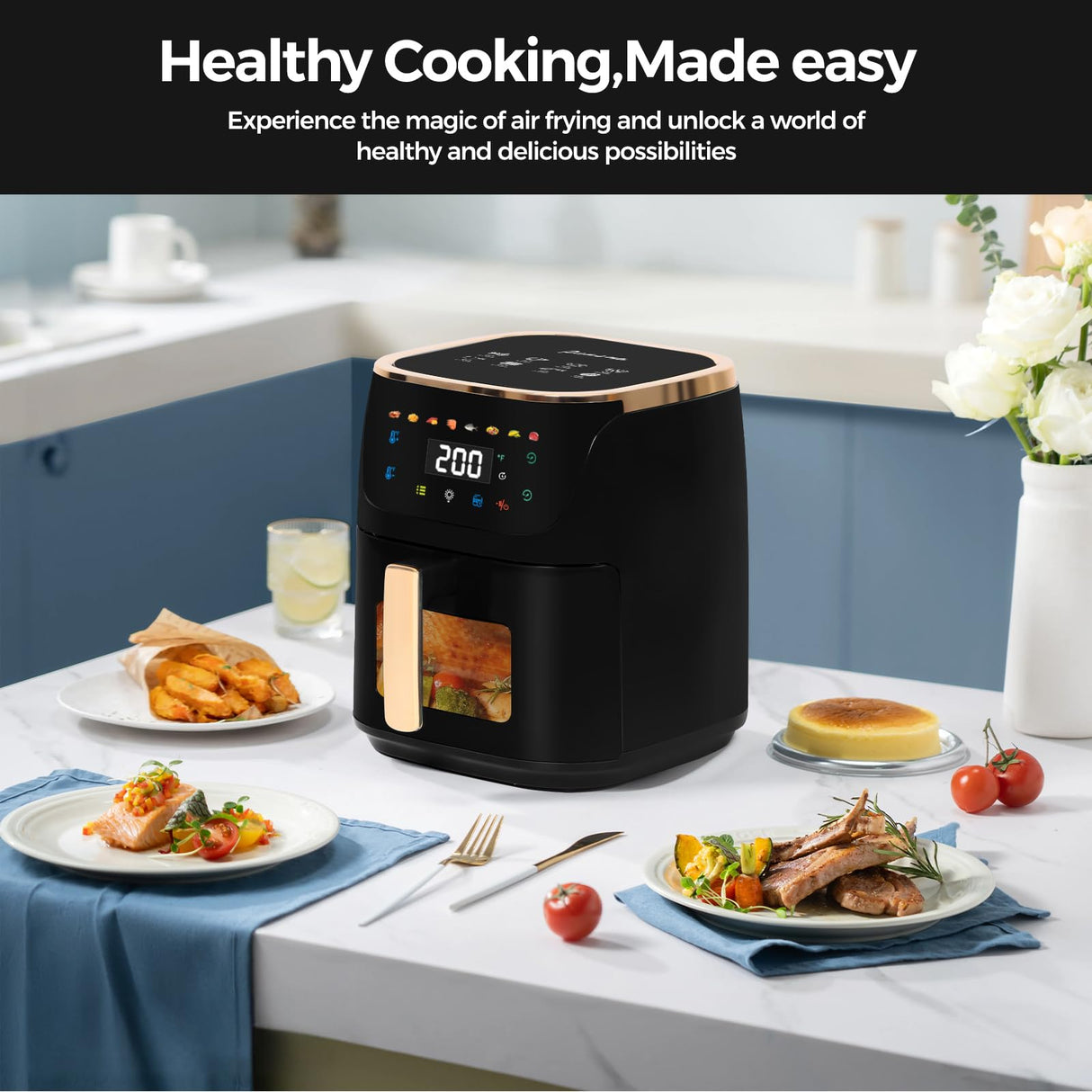 Panana 8QT Large Air Fryer Compact, 8 Preset Menus Airfryer, One-Touch Digital Control Presets, Touchscreen Display, Dishwasher Safe, Nonstick, Fit for Family (Black) Panana