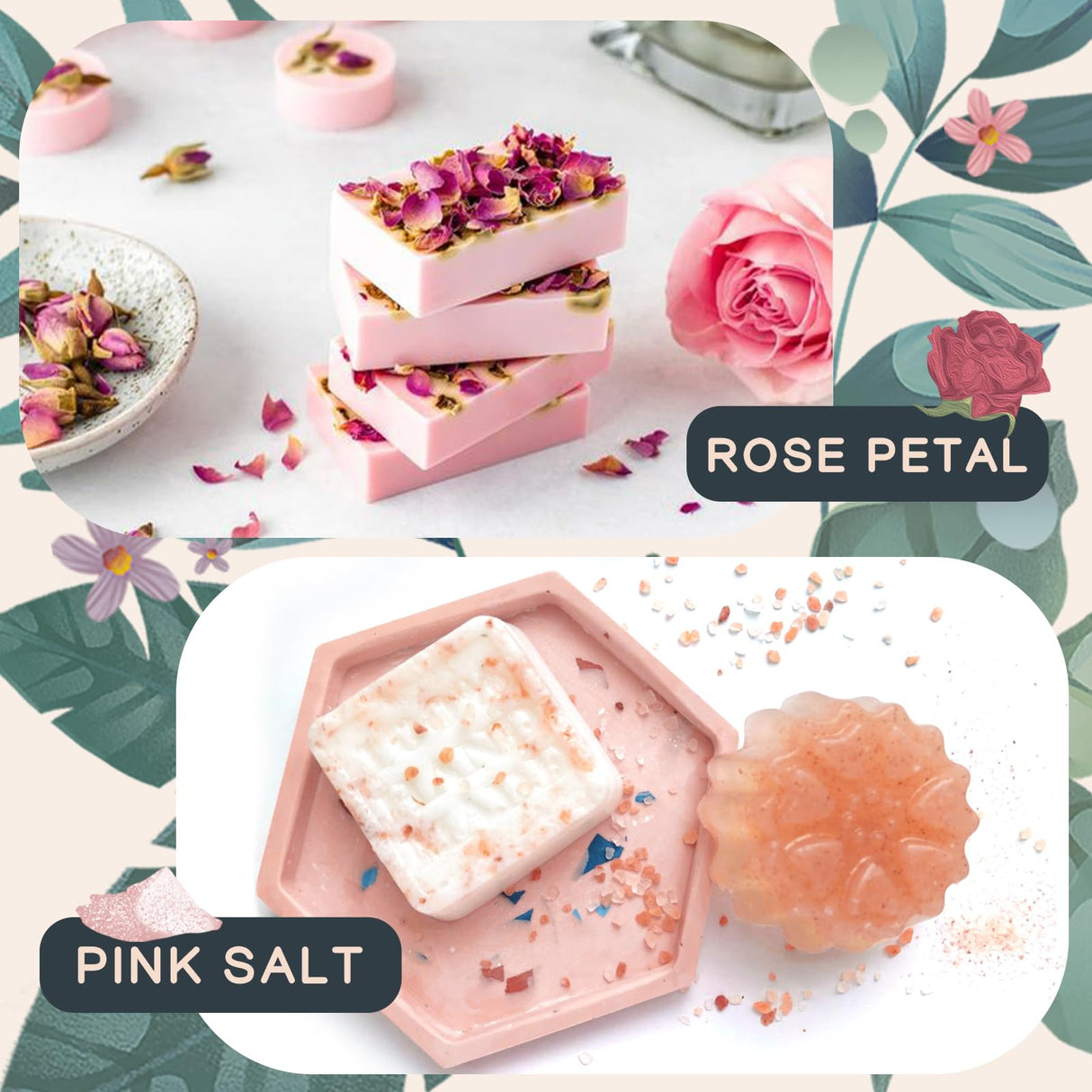 Handmade Soap Making Kit Supplies, DIY Melt & Pour Soap Making Kit for Adults: Includes 2lbs Soap Base, Dried Flowers, Pigment, Silicon Mold, Measuring Cup, Personalized Handmade Soap Set Gift Tassika