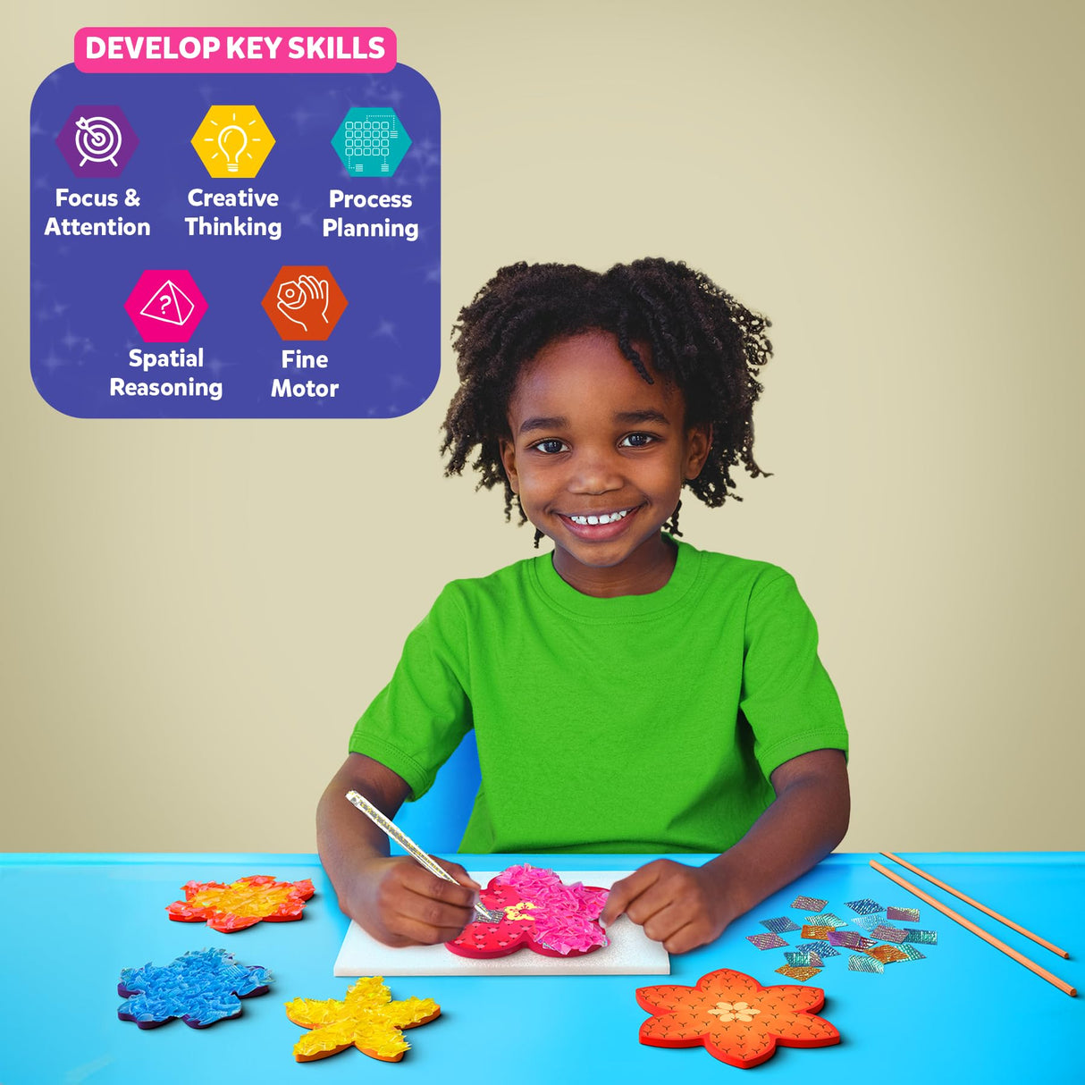 Skillmatics Art & Craft Activity - Poke-in Art Flower Bouquet, Mess-Free Art for Kids, DIY Craft Kits, Creative Activity, Fine Motor Skills, Gifts for Girls & Boys Ages 4, 5, 6, 7, 8, 9 Skillmatics