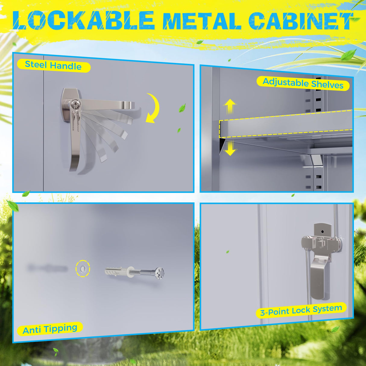 Pataku Metal Storage Cabinet, 72" Garage Cabinet with Doors and Shelves Lockable Steel Multifunctional Cabinets, File Cabinets for Home, Office, Warehouse(Dark Grey) Pataku