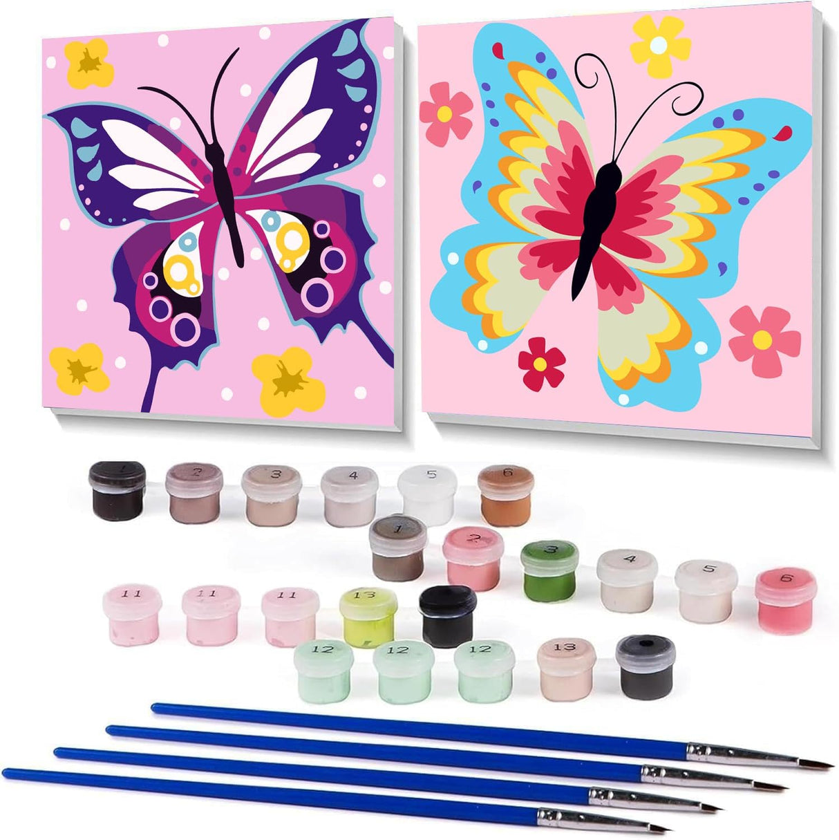 askkqtx 2 Pack Butterfly Paint by Number for Kids,Easy Paint by Numbers for Kids Ages 8-12,DIY Acrylic Oil Painting Kits for Home Wall Decor and Girls Gifts-8x8inch(with Wooden Framed) askkqtx