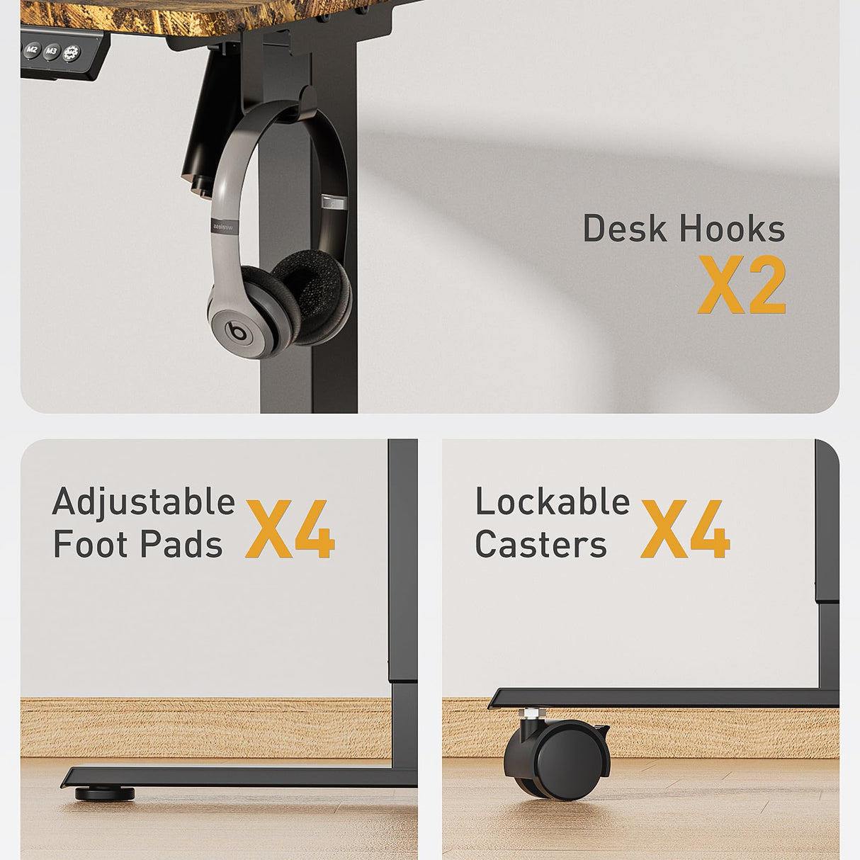 VVENACE 63 Inch Electric Standing Desk Adjustable Height with Wheels,Sit Stand Up Desk,Home Office Desk,Computer Workstation Desk,Gaming Desk,Rolling Desk,Work Desk (Spliced Desktop,Rustic Brown) VVENACE