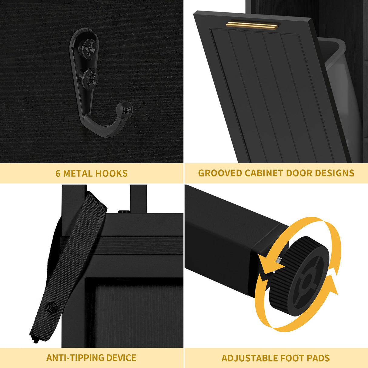 YITAHOME Bakers Rack with Storage Microwave Stand with Trash Can Bin Cabinet and Power Outlet 6-Tiers Coffee Stand Large Microwave Table for Kitchen Dining Room Living Room Black YITAHOME