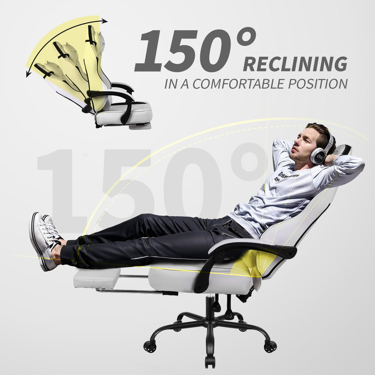 Gaming Chair for Adults, Comfy Gamer Chairs with Footrest and Lumbar Support, Height Adjustable Reclining Heavy Duty Computer Chair for Gaming Room, Living Room and Office SITMOD