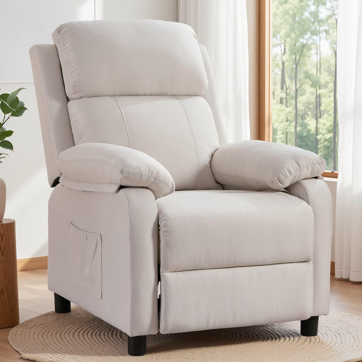 Korser Recliner Chair for Adults, Padded Deep Seat Reading Chair with Side Pockets, Small Recliners for Small Spaces, Adjustable Chair for Living Room, Bedroom, and RV (Linen) Korser