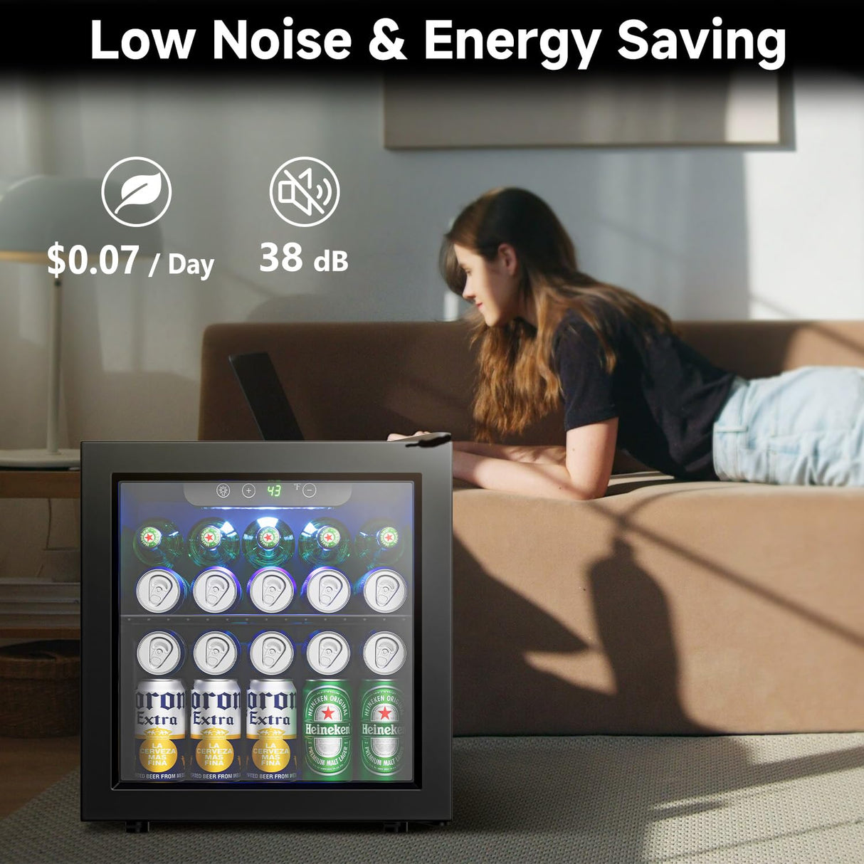 Feelfunn Beverage Refrigerator Cooler - 12 Bottle 50 Can Mini Fridge with Glass Door, Soda Wine Beer Drink Fridge - Small Refrigerator for Office Home Bedroom Dorm Bar, 1.3 Cu.Ft, Black Feelfunn