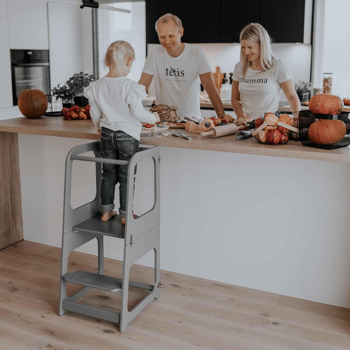 2-in-1 Transformable Kitchen tower - Kitchen observation tower for Toddlers - Montessori tower for Children - Foldable weaning Table and Chair Sweet Home From Wood