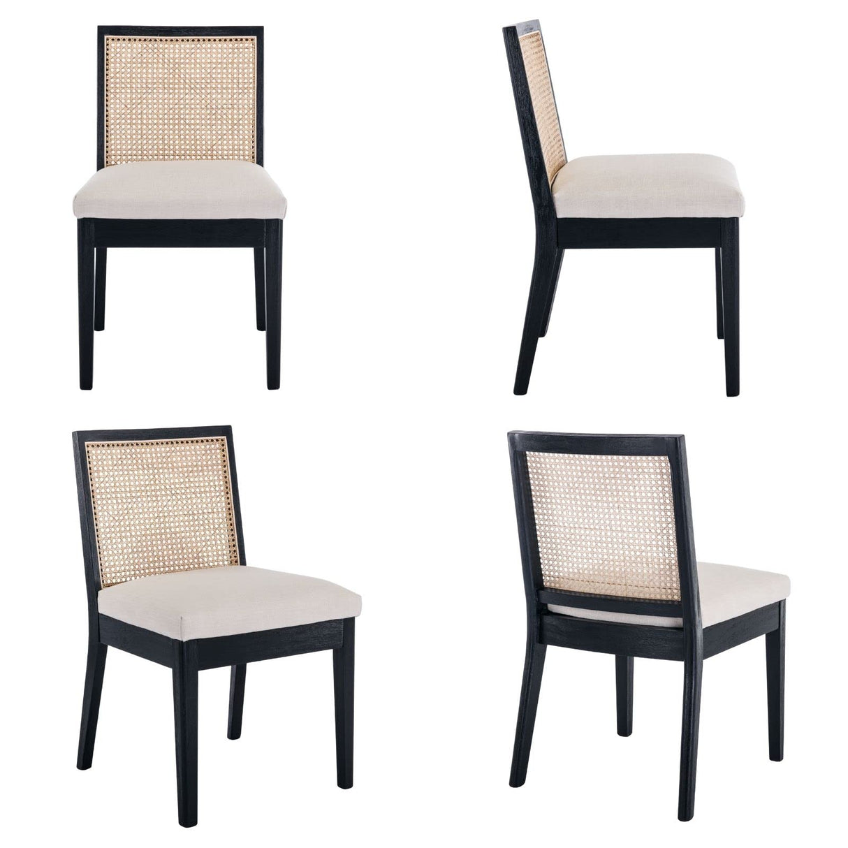 HNY Farmhouse Rattan Dining Chairs Set of 2, Mid Century Modern Kitchen & Dining Room Chairs, Cane Upholstered Kitchen Chairs Side Chairs with Black Hardwood Frame, Beige HNY
