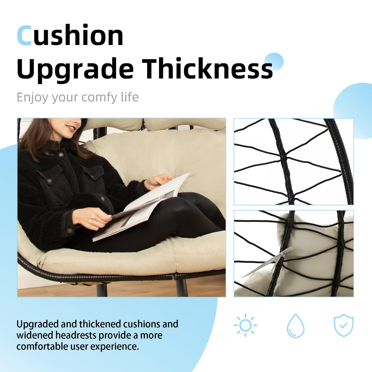 Double Egg Chair with Stand Hammock Swing Chair Foldable Hanging Loveseat, UV Resistant Removable Cushions, 700LBS Capacity for Bedroom, Balcony, Garden(BK-BE) DoubleTT