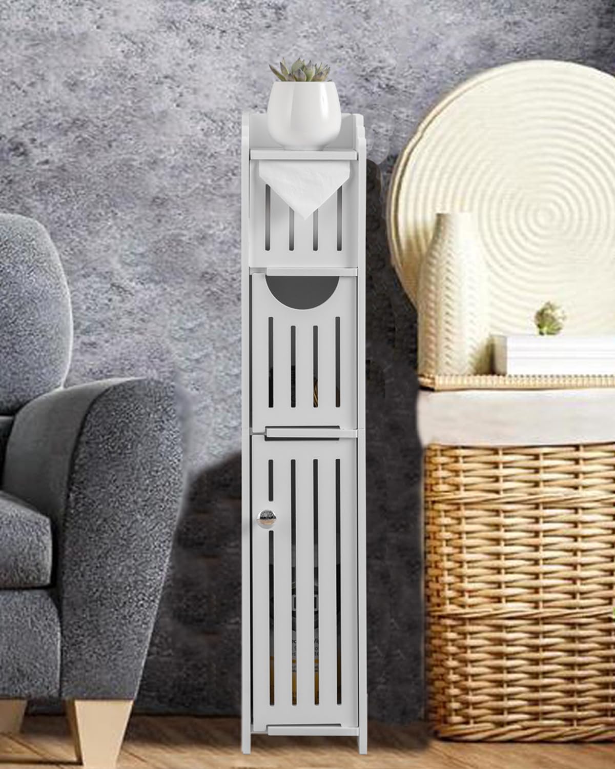 AOJEZOR Bathroom Storage Cabinet: Small Bathroom Storage Cabinet - Toilet Paper Cabinet Fit for Mega Roll,White AOJEZOR