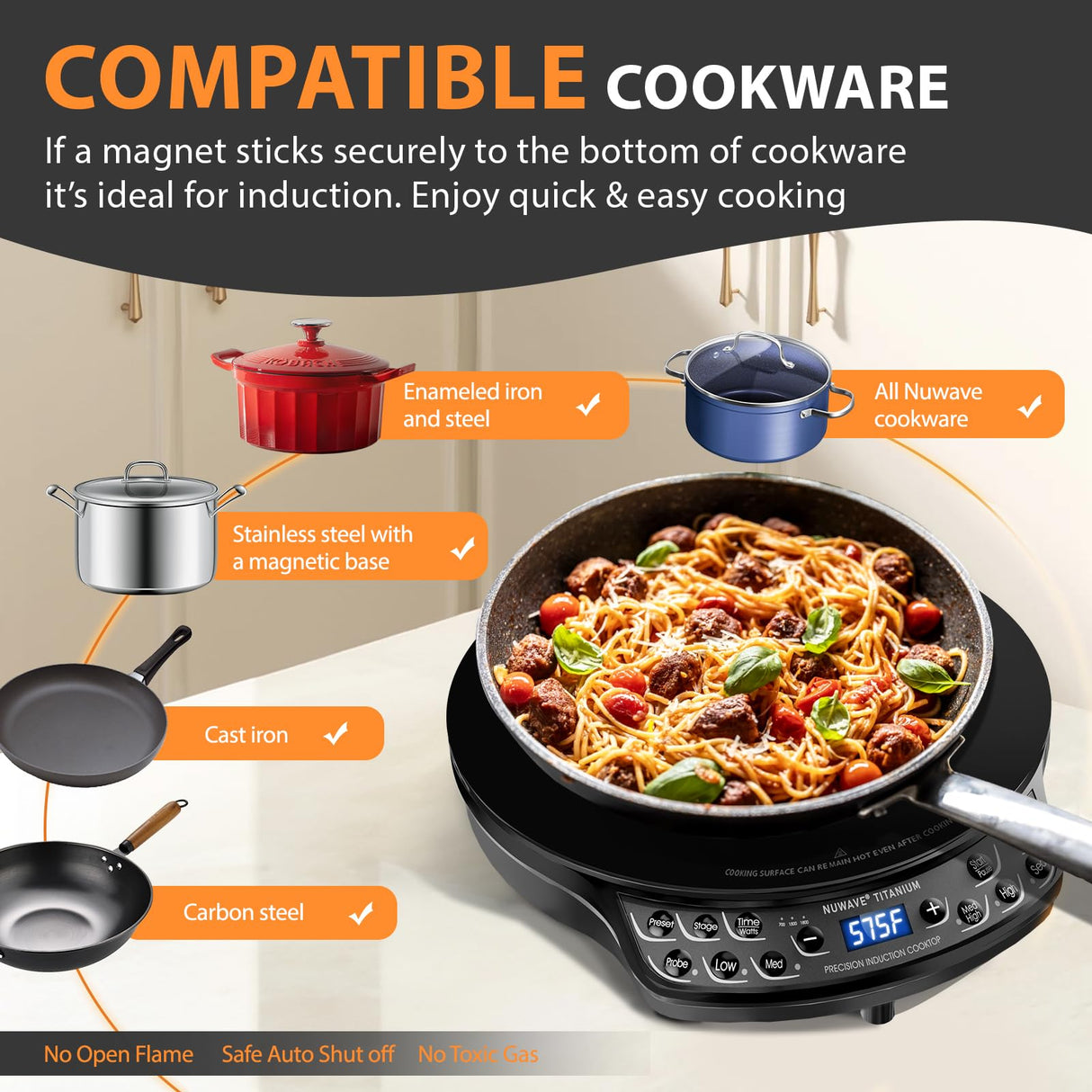 Nuwave Induction Cooktop, Improved Hot Plate with Digital Probe , 106 Temps 100°F-575°F, 3 Watt Settings, Portable Induction Burners for Cooking Nuwave