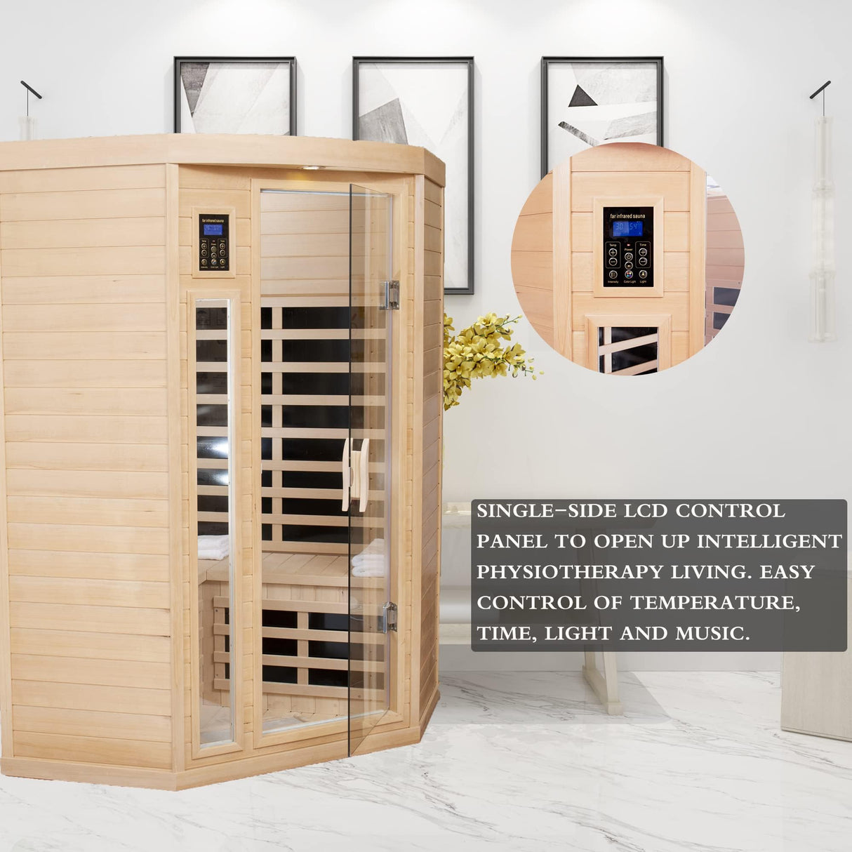 Infrared Sauna Room 2 - 3 People, Hemlock Wooden Sauna, 1600 Watts, 2 person infrared saunas for home Heat Dry Sauna, LCD Control of Temperature, Time, Light and Bluetooth indoor saunas for the home ChiefCarOfficer
