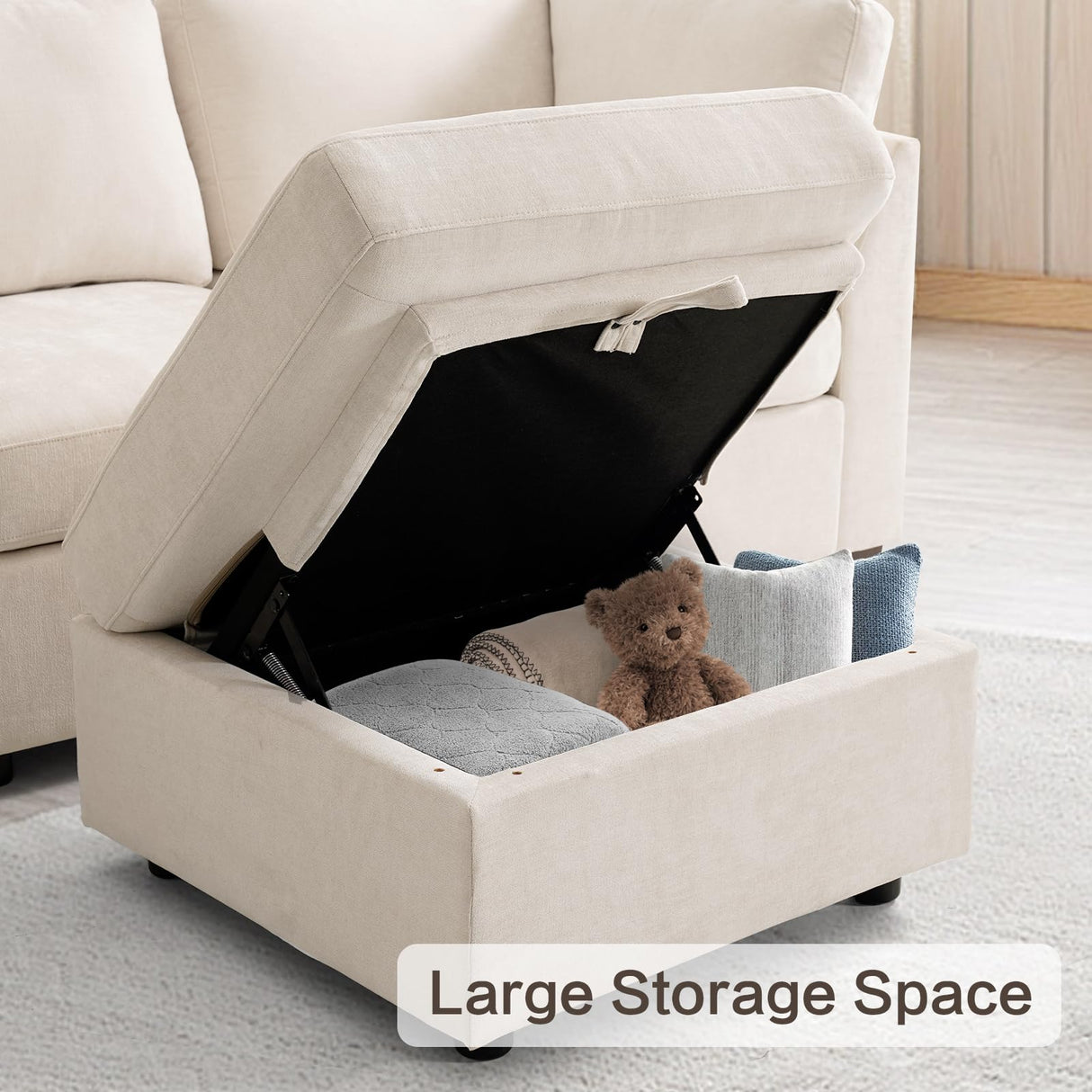 WARM HARBOR Oversized Modular Sectional Fabric Sofa Set, Large L Shaped Mordern Sofa Couch Reversible Chaise Modular Sectional Couches, 96 inch Width,3 Seat Modular Sofas, Beige,Linen WARM HARBOR