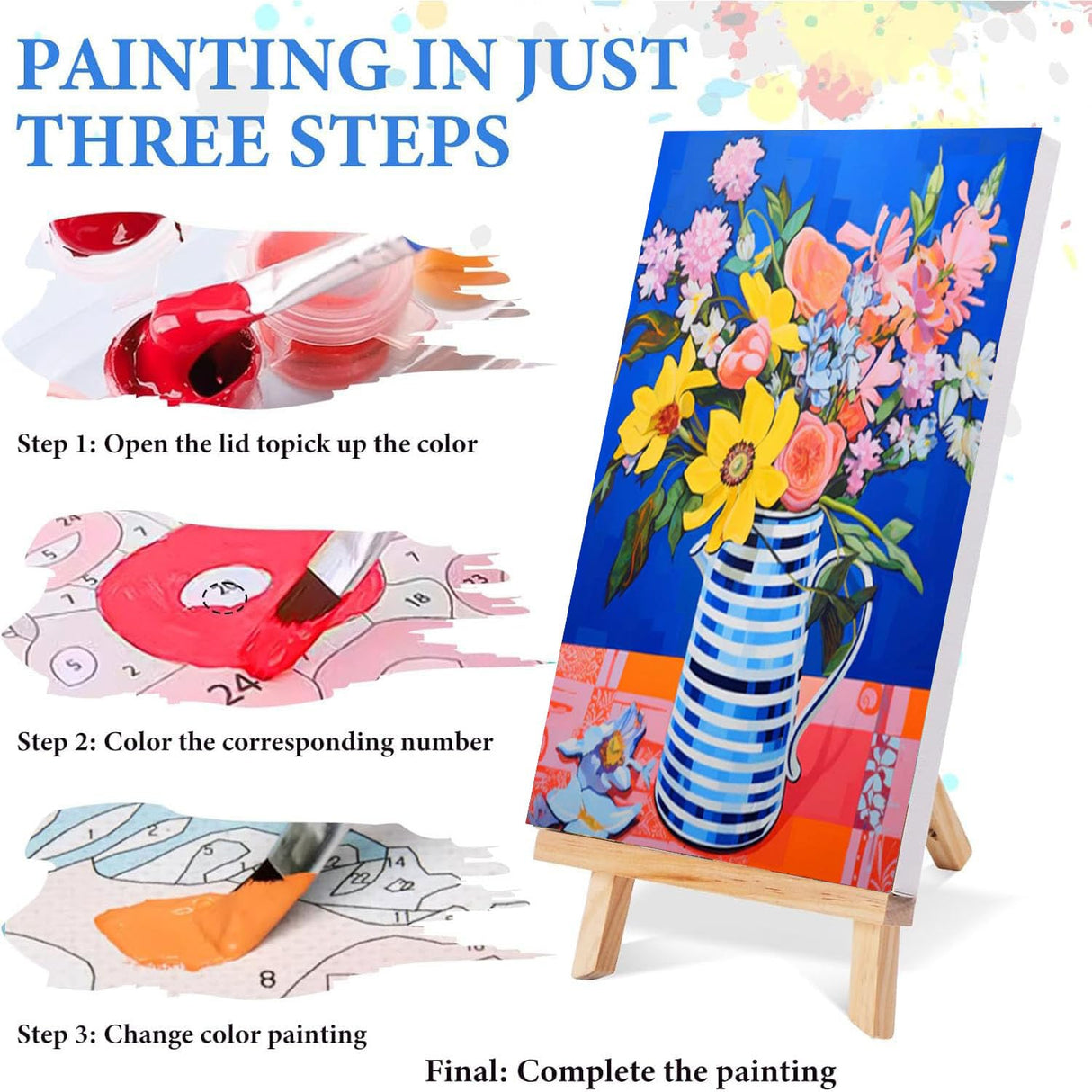 4 Pack Paint by Numbers kit for Adults with Frame and Wooden Easel, Adult Paint by Number Kits Flower, DIY Acrylic Oil Painting by Number for Beginners Home Wall Decor Gift (8x12 inch) bleihum