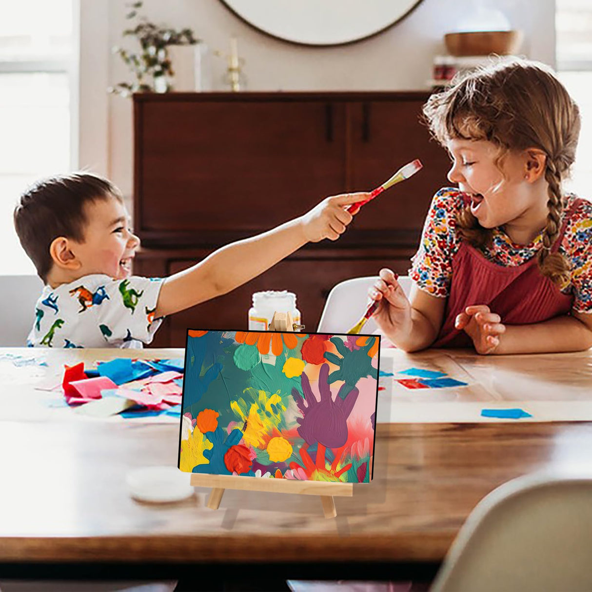 DOMMARE 9.4 in Wooden Easel Stand for Painting, Canvases, Art, Crafts, Tabletop Easels, Small Wood Table Top Paint Tripod Station for Kids Adults, Portable Display Photo Picture Sign Holder(3 Pack) DOMMARE