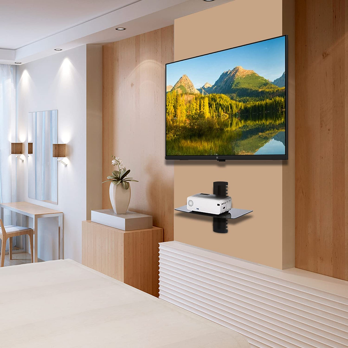 WALI Floating Entertainment Center Shelves, Holds Up to 17.6lbs, TV Shelf with Strengthened Tempered Glasses for DVD Players, Cable Boxes, Games Consoles, TV Accessories (CS201B), 1 Shelf, Black WALI