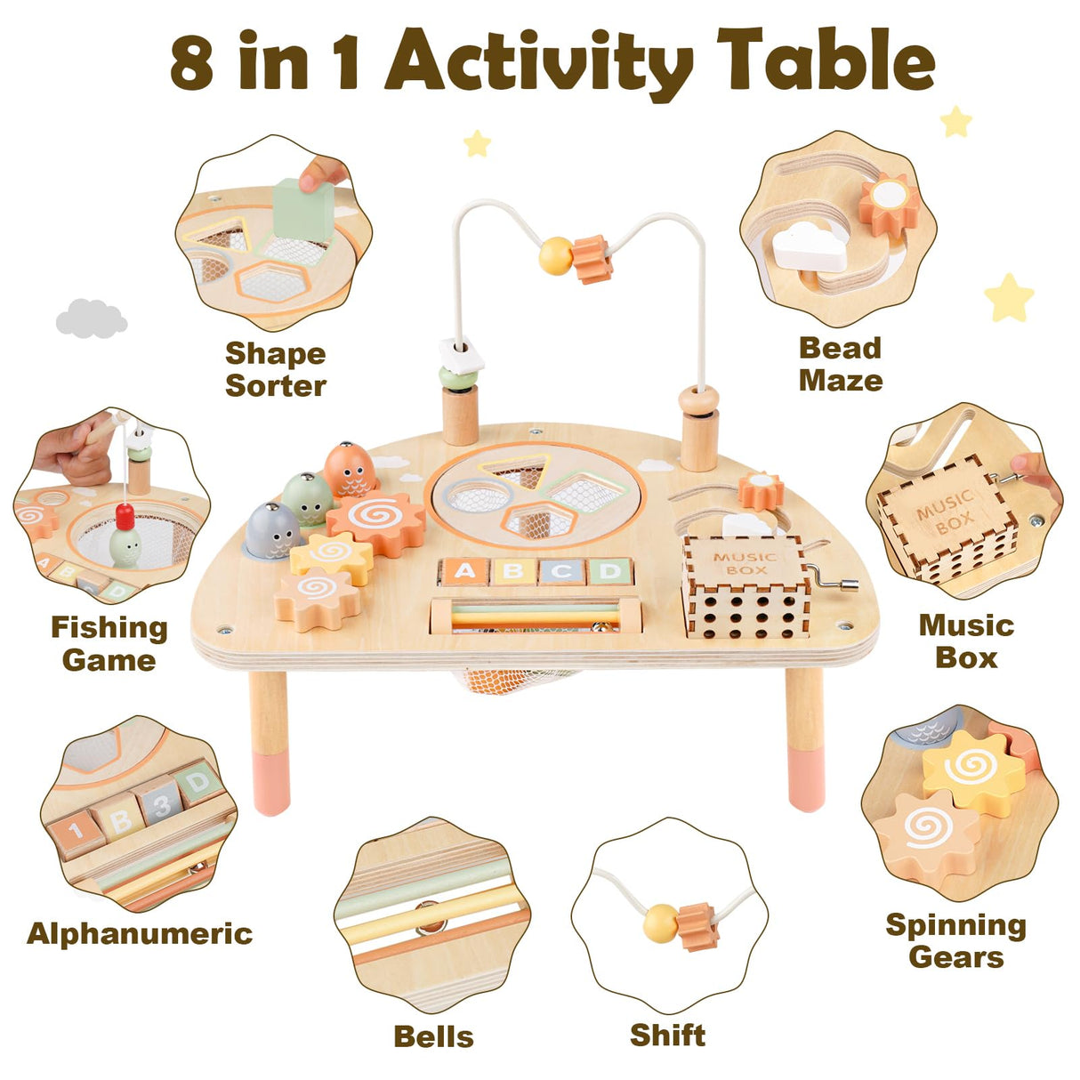 Activity Table for 1 Year Old, Montessori Toys for 1 2 Year Old Girls Boy Gifts, 8 in 1 Wooden Sensory Play Table for Toddler 1-3, Learning Toys for Baby 12-18 Months 1st Christmas Birthday Gifts Vanplay