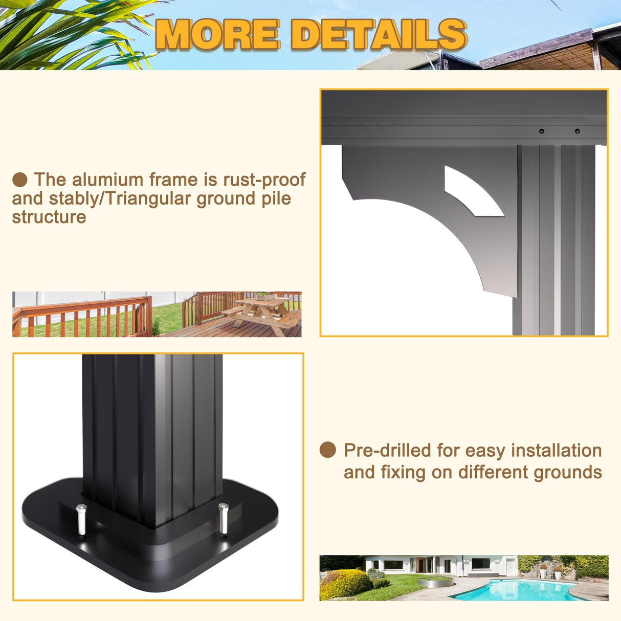 Yardenaler 10x14 FT Hardtop Wall-Mounted Gazebo, Outdoor Pergola Canopy with Aluminum Frame & Drainage Hole for Patio, Deck, Yard Yardenaler