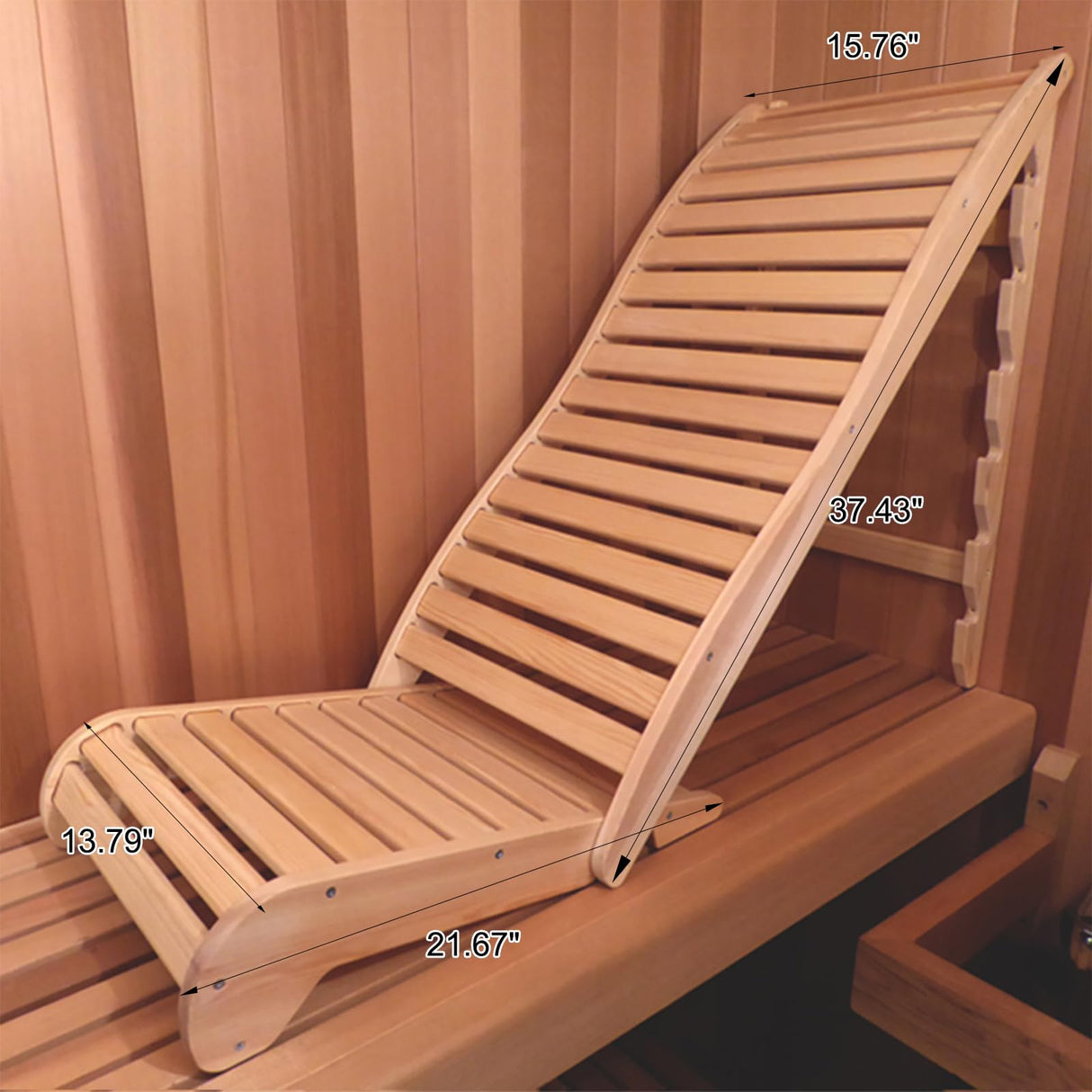 Smartmak Adjustable Canadian Red Cedar Sauna Lounge Chair with Ergonomic Backrest Smartmak