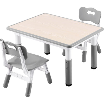 GITAWUSA Kids Study Table and Chairs Set, Height Adjustable Toddler Table and Chair Set for Kids Ages 3-8, 31.5" L x 23.6" W Graffiti Desktop Plastic Children Art Table with 2 Seats, Grey