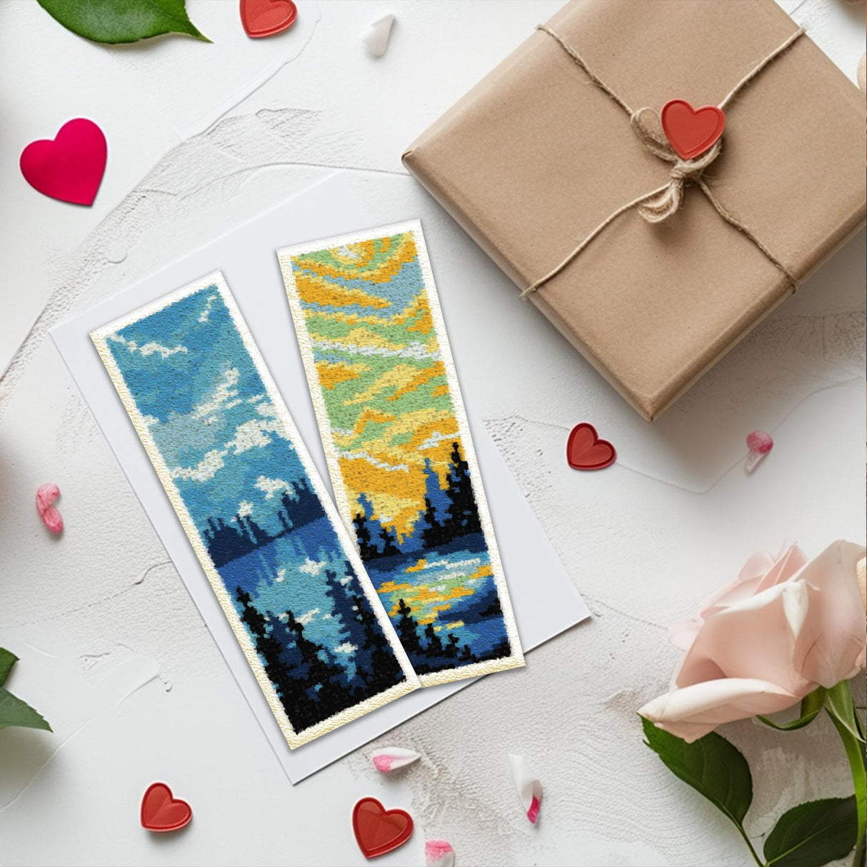 ACRNIGHEET 6PCS Cross Stitch Bookmark Kit for Adult Beginners Landscape Cross Stitch Kits DIY Crossstitch Kits Adult Stamped Bookmark Embroidery Bookmarks Kit with Instructions 8''x2.4'' 11CT ACRNIGHEET