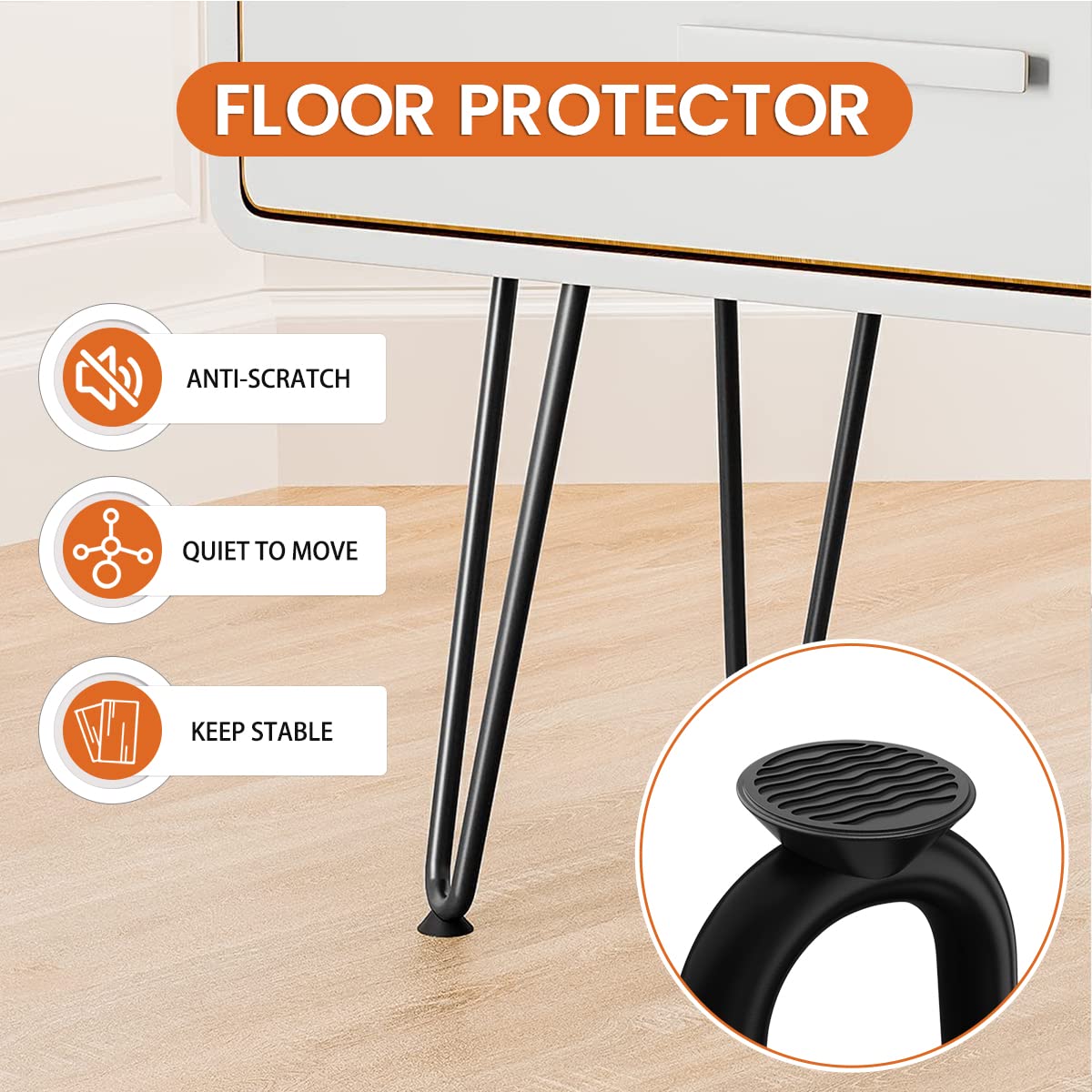 Genius Iron Hairpin Table Legs 16 inch, 3/8" Solid Metal Steel Firm Welding Home DIY for Coffee Table, Bench, Chair with Rubber Floor Protectors, Black, 4 PCS Genius Iron
