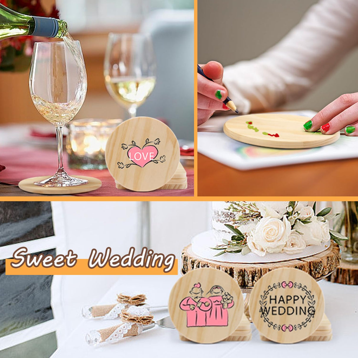36 Pcs Unfinished Wood Coasters for Crafts,Cymuber 4 Inch Blank Wooden Coasters,Blank Coaster with Non Slip Pad for DIY Stained Painting Wood Engraving Wedding Halloween Christmas Home Decoration Cymuber