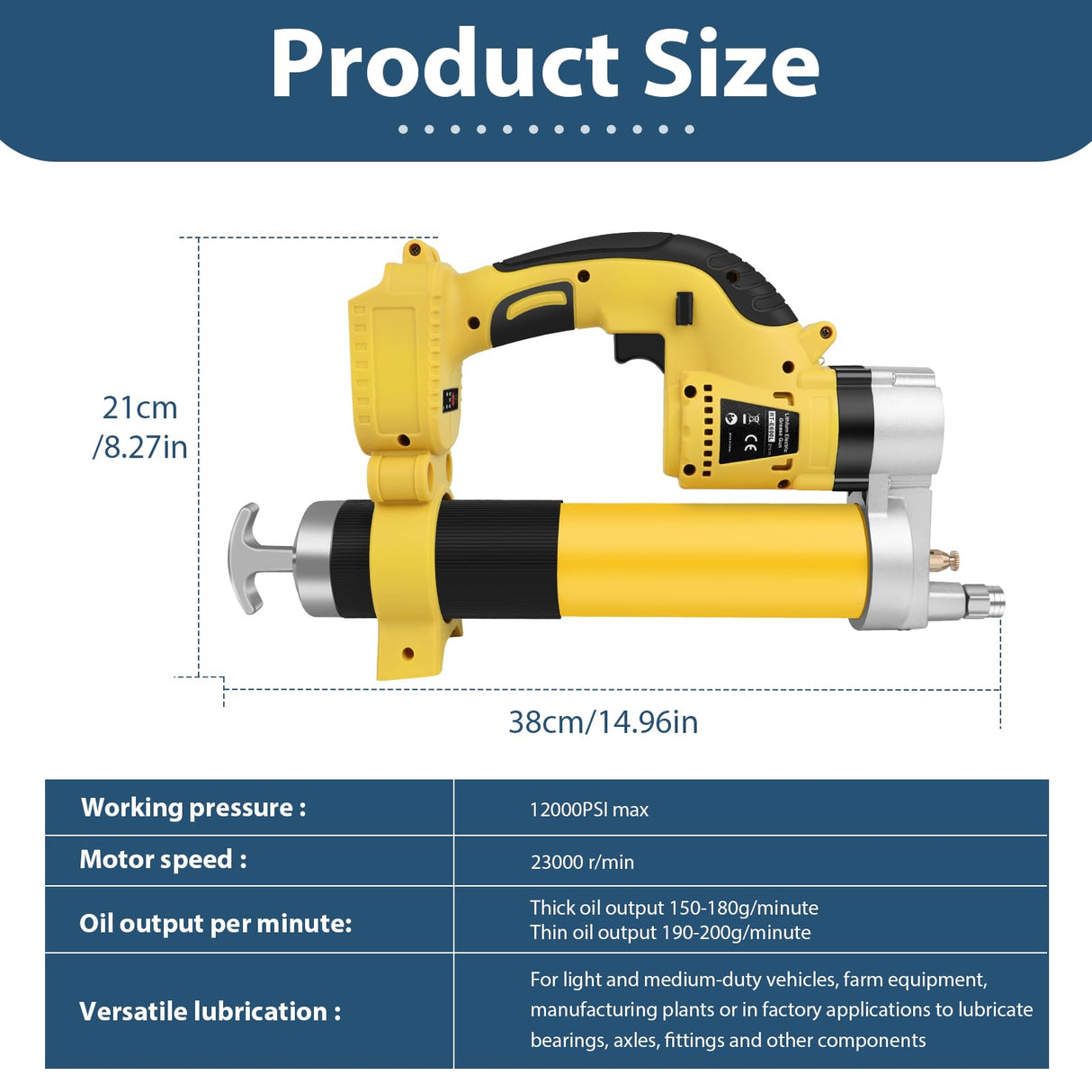 Electric Grease Gun Battery Powered, Automatic Cordless Grease Gun Kit with 2 Batteries & Charger, 5.5 Ah, LED Light, 12000PSI, 3-Speed Triggers, 19.7'' Flex Hose, for Automotive Marine Farm Equipment DEJUNPIOOL