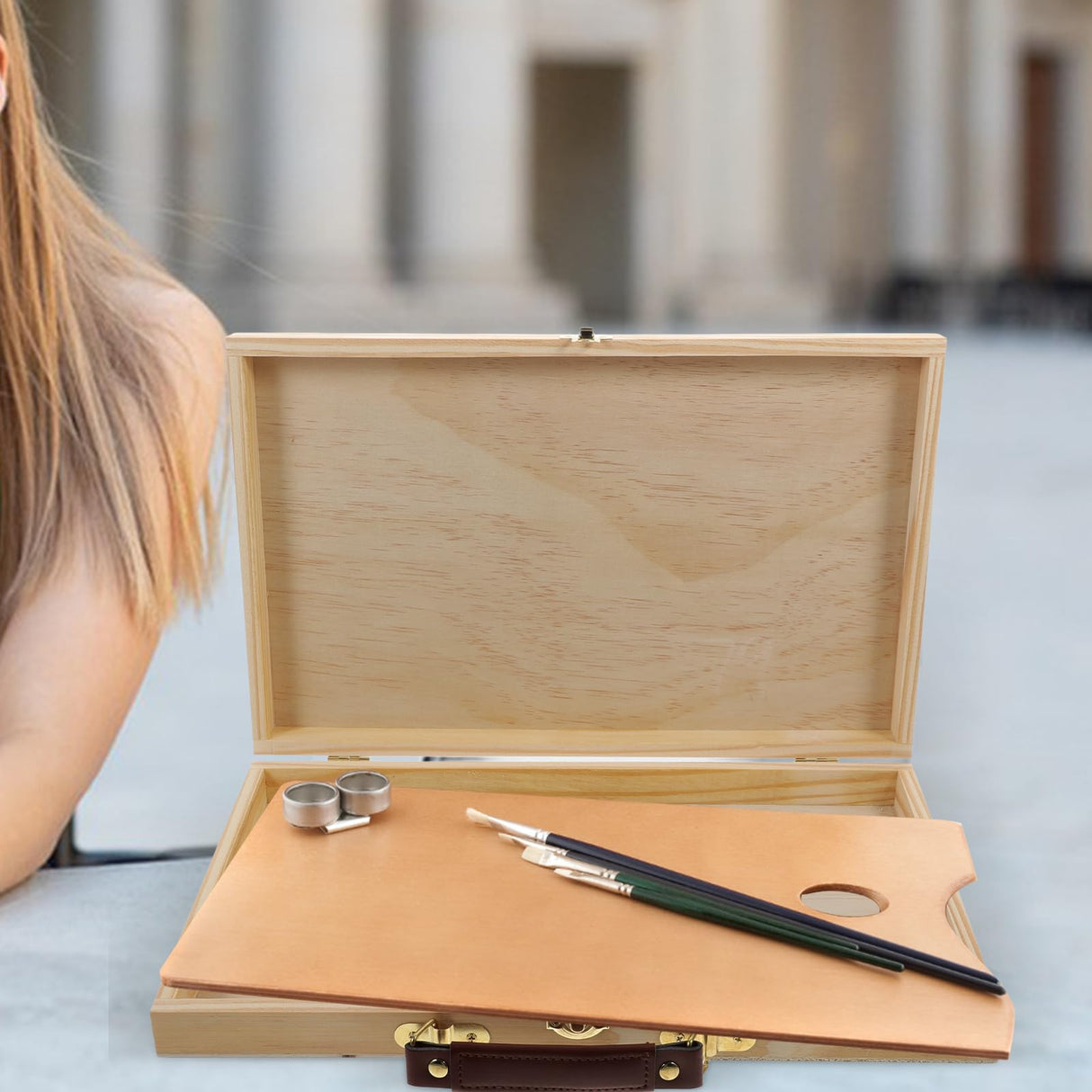 FAVOMOTO Painting Storage Box, Portable Unfinished Wood Box Artist Tool Art Supply Box Art Pigment Wooden Storage Box for Paint Organizer Art Supply Organizer FAVOMOTO