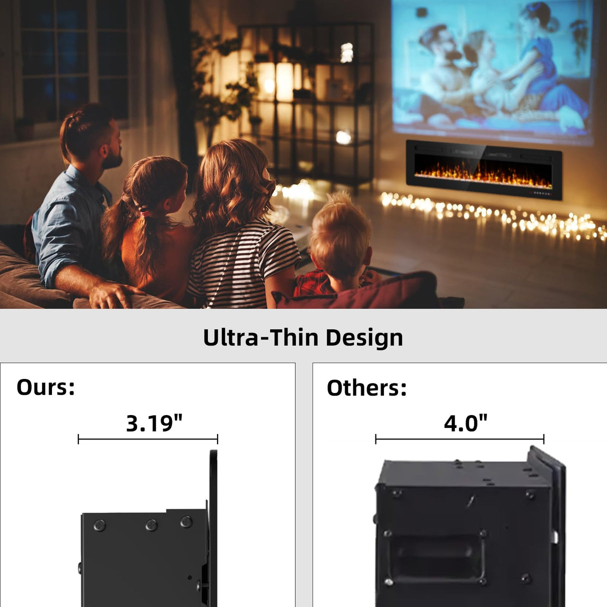 60 inch Electric Fireplace Inserts and Wall Mounted with Remote Control & Touch Screen 1500W Fireplace Heater with Timer Eueiriup