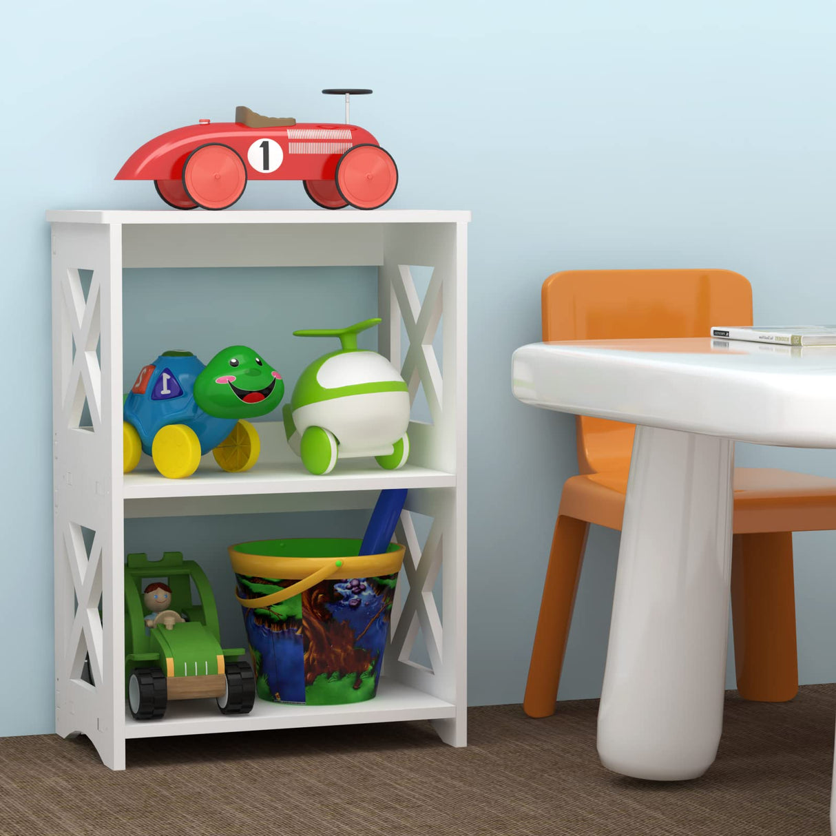 pikpuk Side Table, Narrow End Table with Storage Shelf, Minimalist Bedside Tables Nightstand, Small Bookshelf Bookcase, Bathroom Shelves, Display Rack for Bedroom, Living Room, Office, White. pikpuk