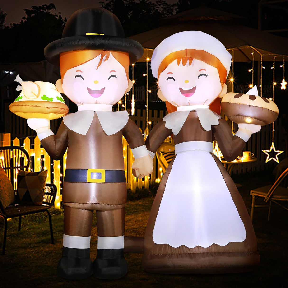 6ft Tall LED Lighted Inflatable Pilgrim Boy and Girl β Thanksgiving Holiday Yard Decoration for Outdoors, Christmas, Fall Decor β Blow Up Lawn Decorations with Built-in LED Lights for Garden, Party DomKom